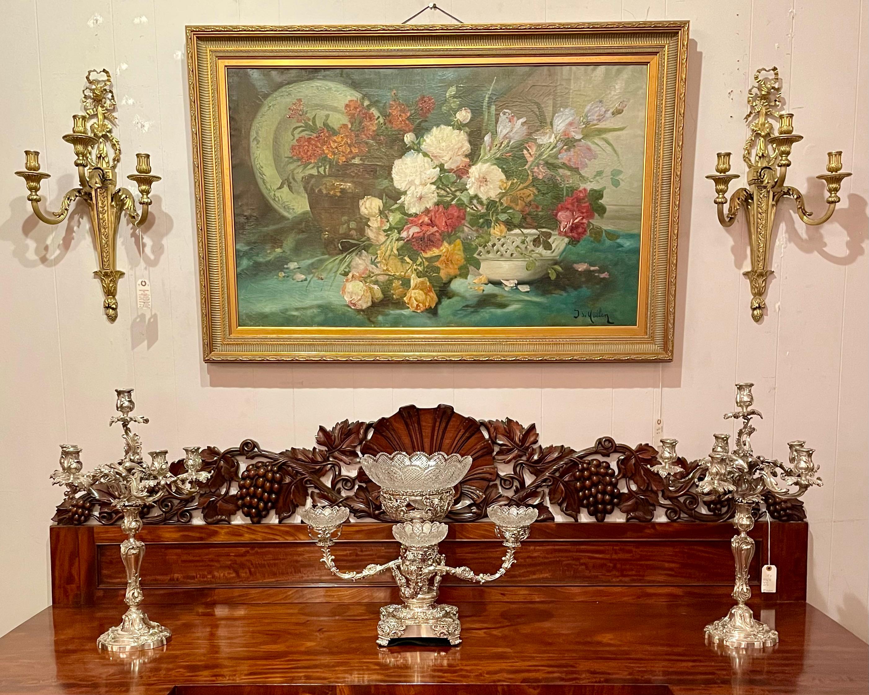 Antigua Epergne inglesa georgiana de Sheffield de plata y cristal tallado en venta 2