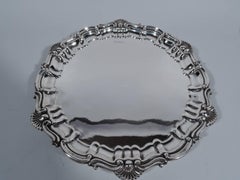 Antique English Georgian Shell and Scroll Sterling Silver Salver Tray