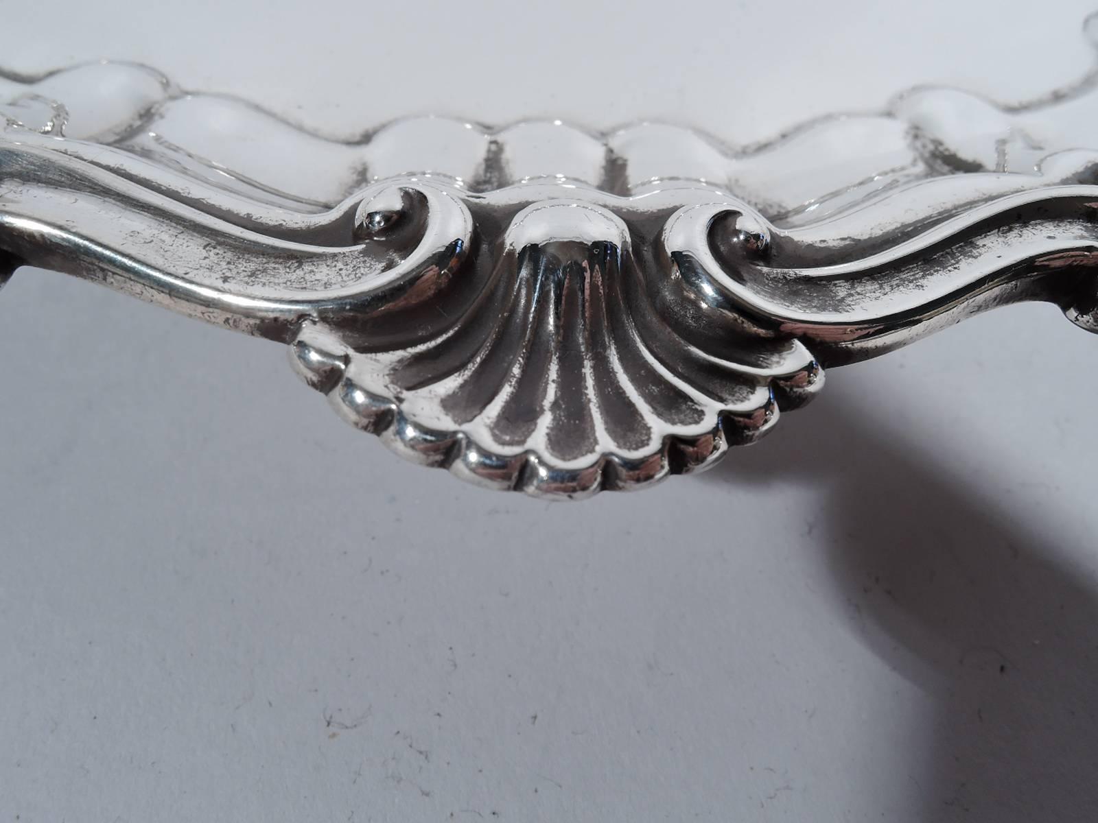 Early 20th Century Antique English Georgian Shell and Scroll Sterling Silver Salver Tray