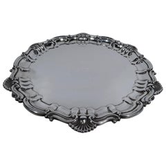 Antique English Georgian Shell and Scroll Sterling Silver Salver Tray