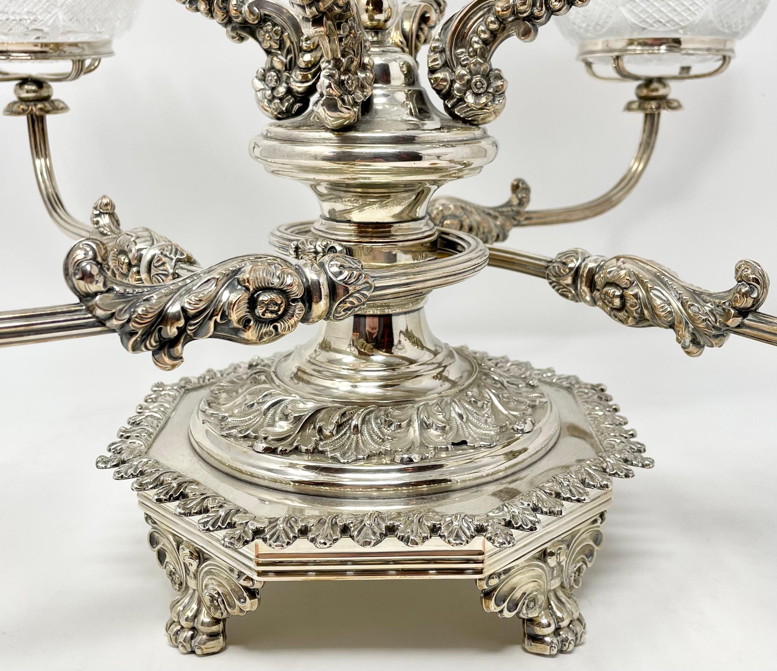 Antique English Georgian Silver and Cut Crystal Epergne, Circa 1840. For Sale 1
