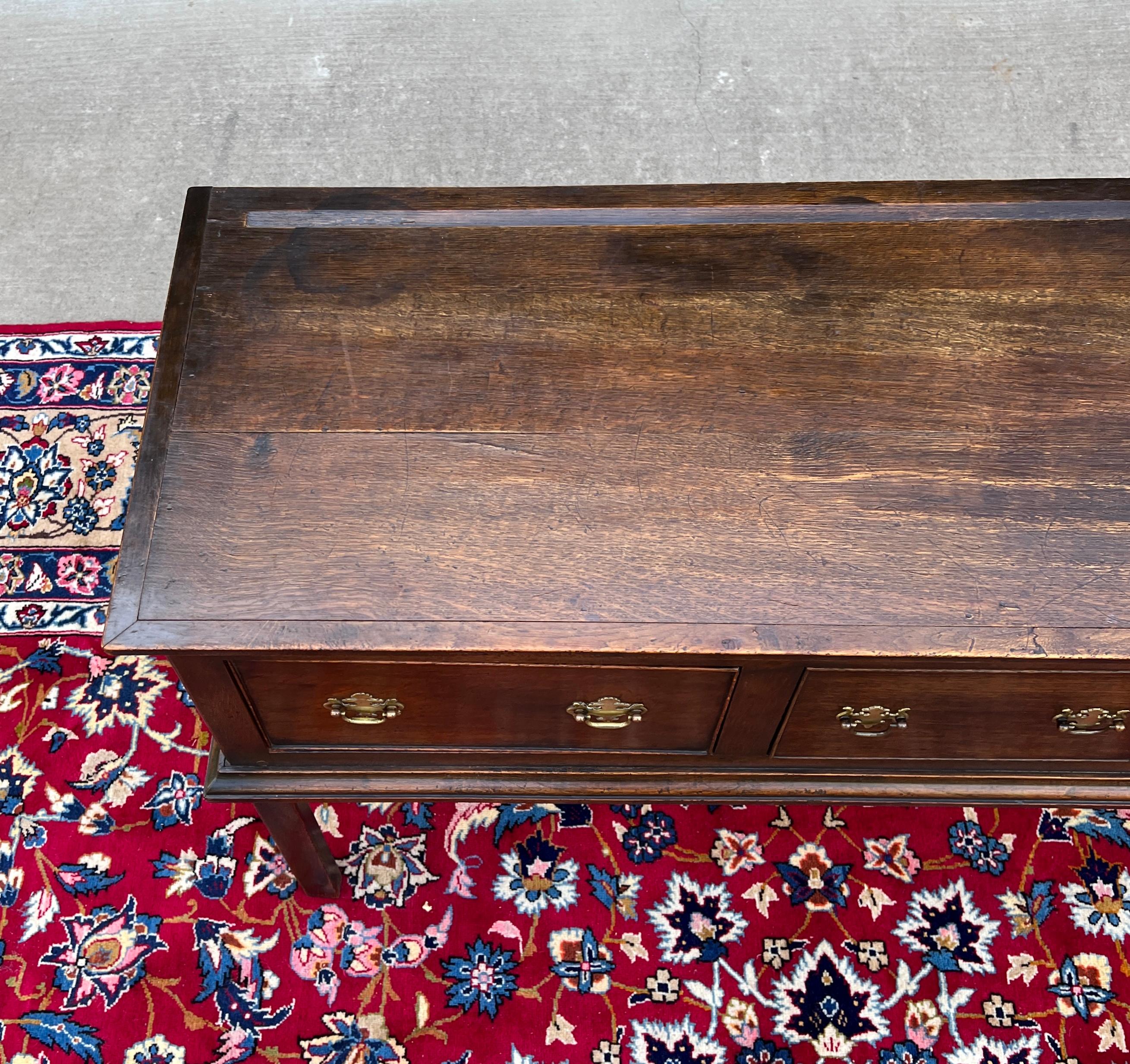 Ancienne table de canapé géorgien anglaise d'entrée table console à 3 tiroirs en chêne 19ème siècle 10