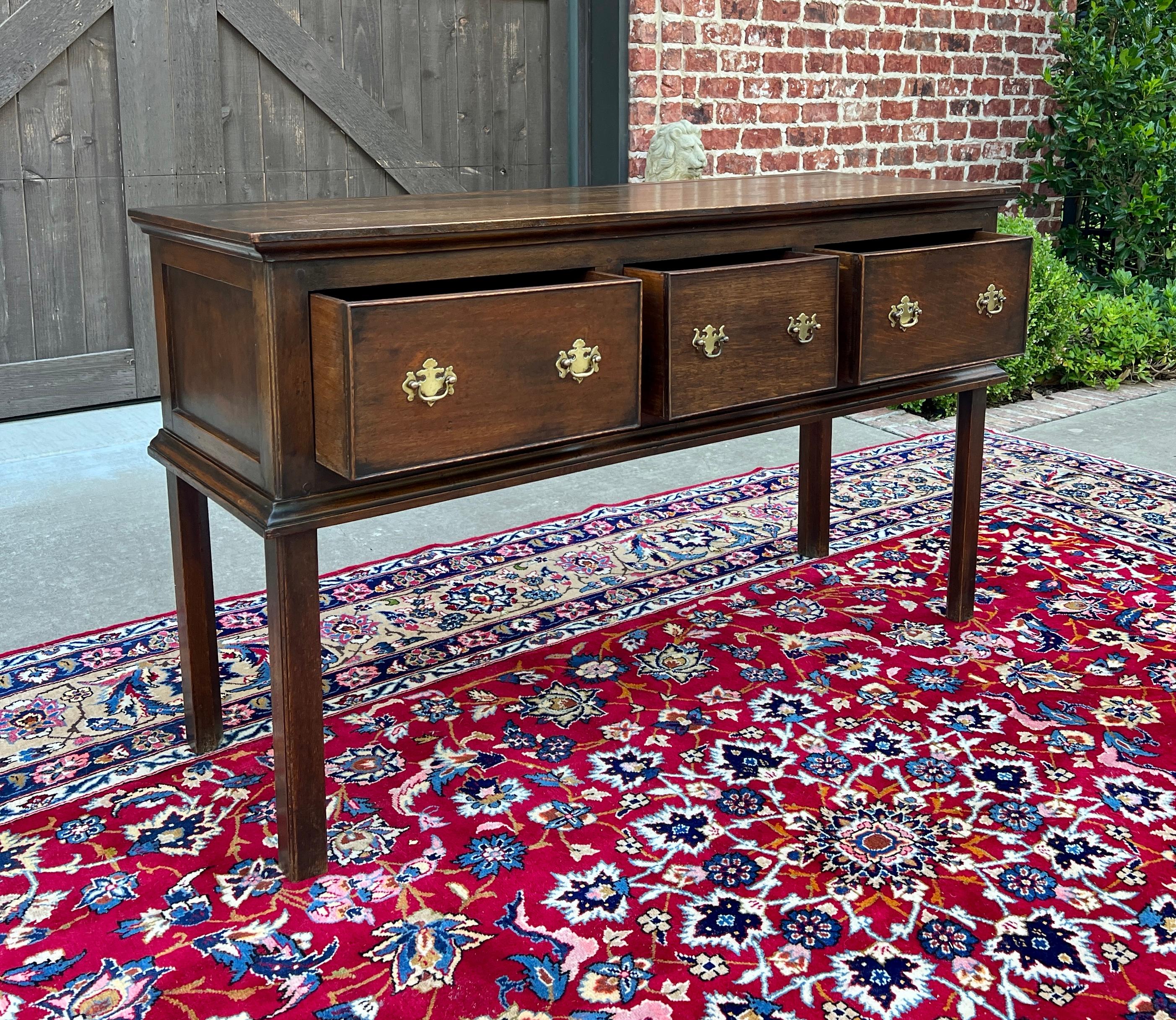 Ancienne table de canapé géorgien anglaise d'entrée table console à 3 tiroirs en chêne 19ème siècle 1