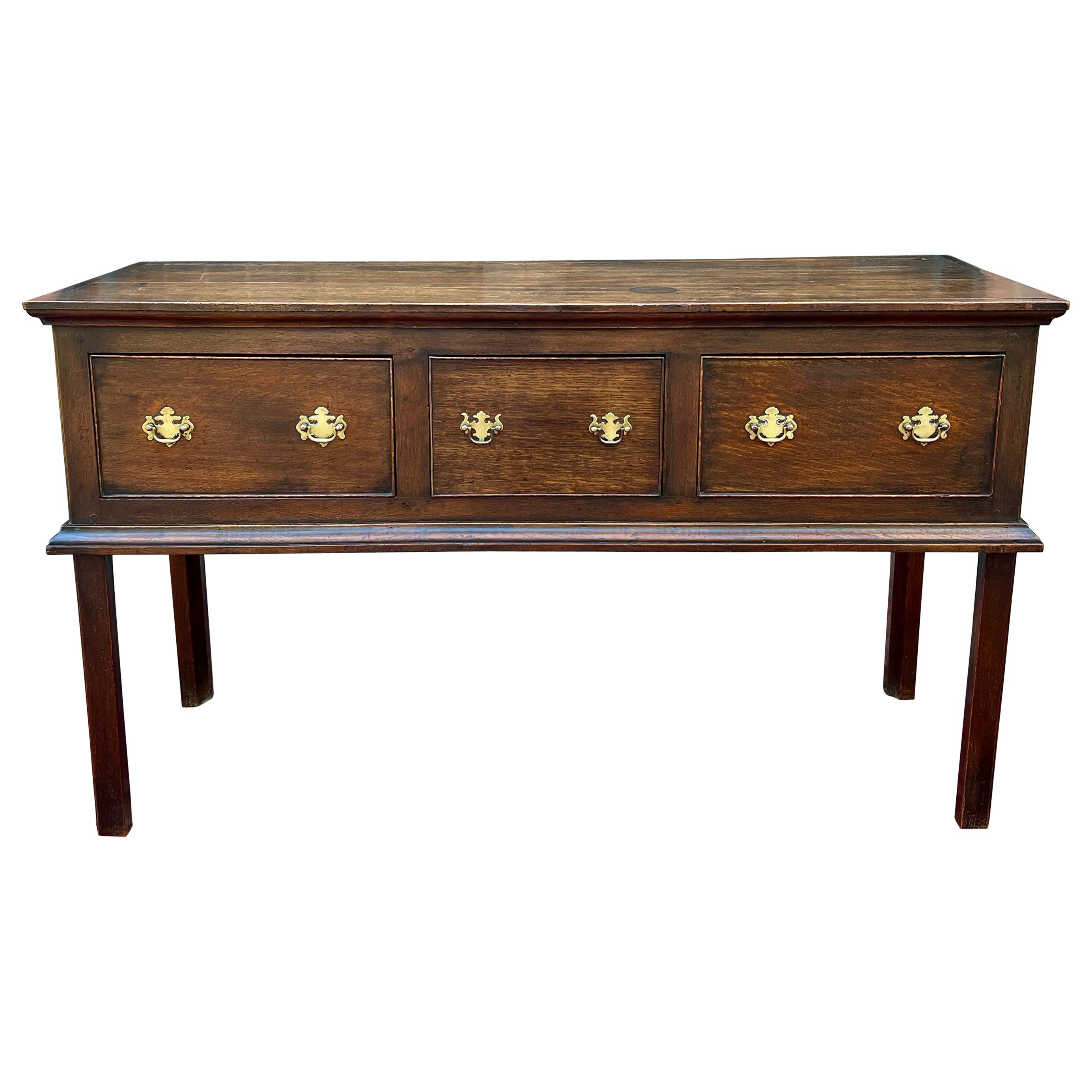 Ancienne table de canapé géorgien anglaise d'entrée table console à 3 tiroirs en chêne 19ème siècle
