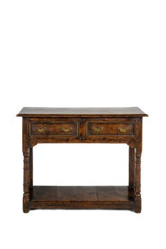 Antique English Georgian solid warm brown oak rich patina console or sideboard