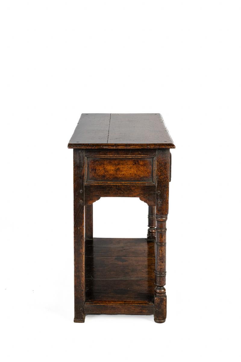 Lacquered Antique English Georgian solid warm brown oak rich patina console or sideboard