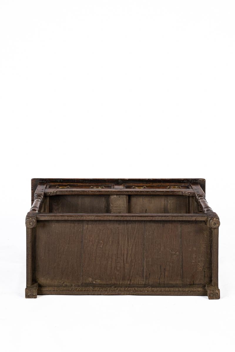 Brass Antique English Georgian solid warm brown oak rich patina console or sideboard