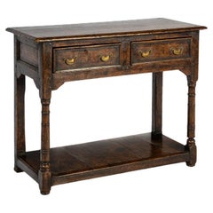 Antique English Georgian solid warm brown oak rich patina console or sideboard