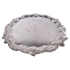 Antique English Georgian Sterling Silver Armorial Salver, 1742