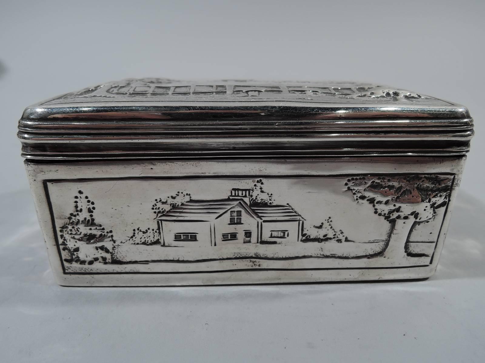 19th Century Antique English Georgian Sterling Silver Box with Pastoral Scenes