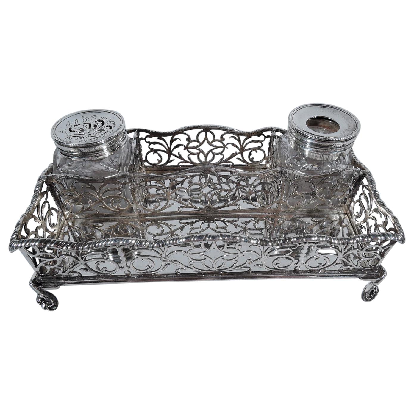 Antique English Georgian Sterling Silver Inkstand by William Plummer