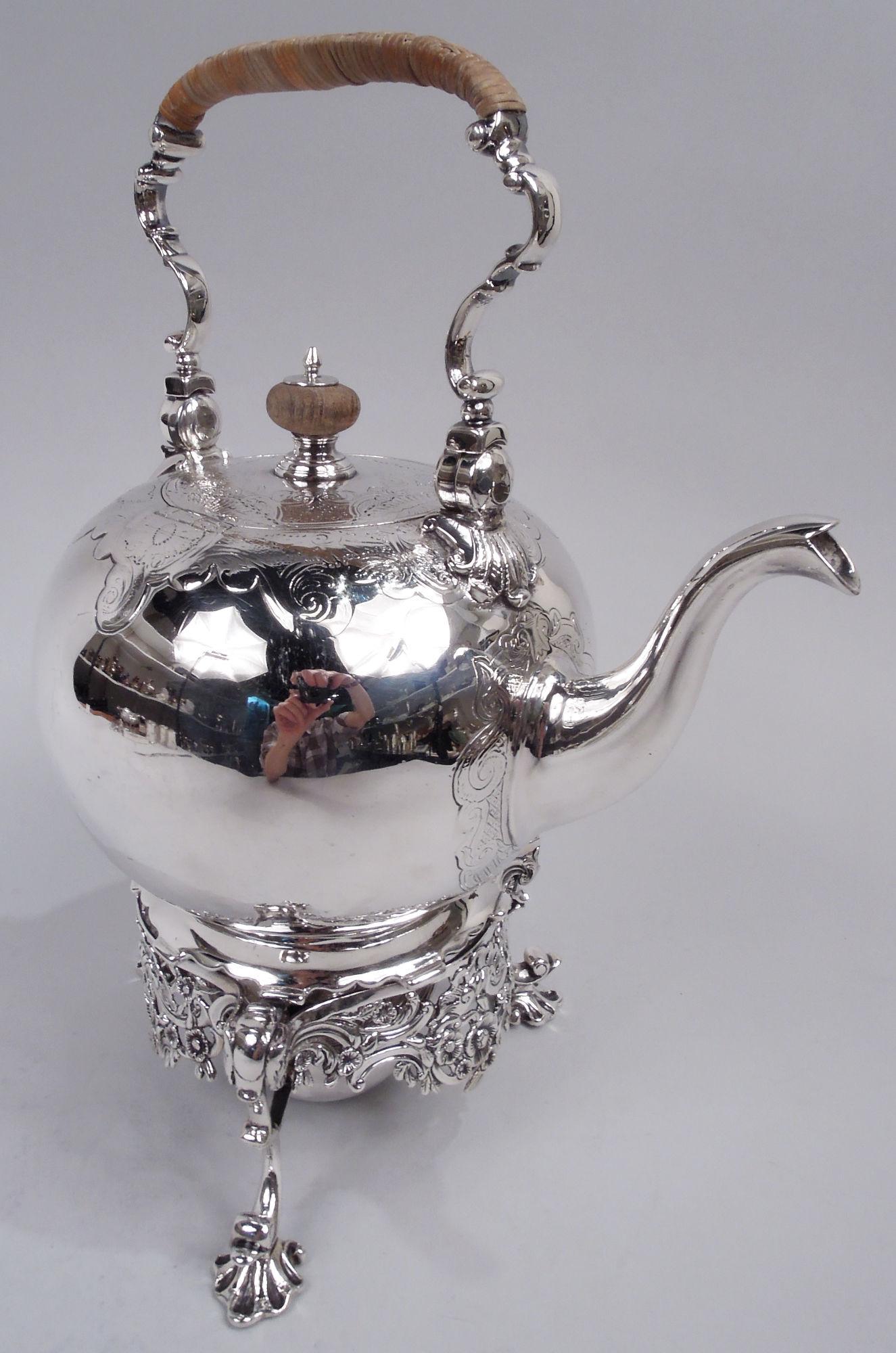 British Antique English Georgian Sterling Silver Kettle on Stand For Sale