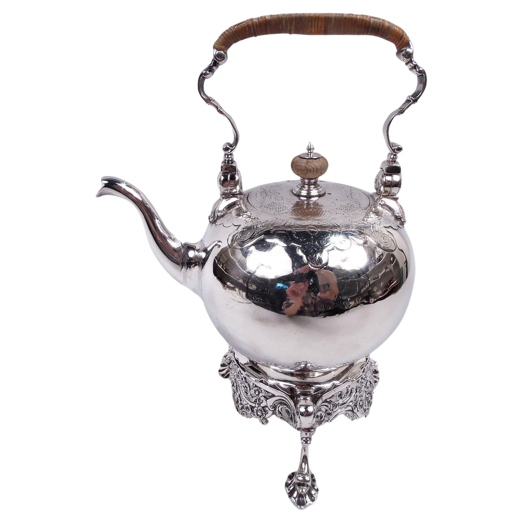 Antique English Georgian Sterling Silver Kettle on Stand For Sale