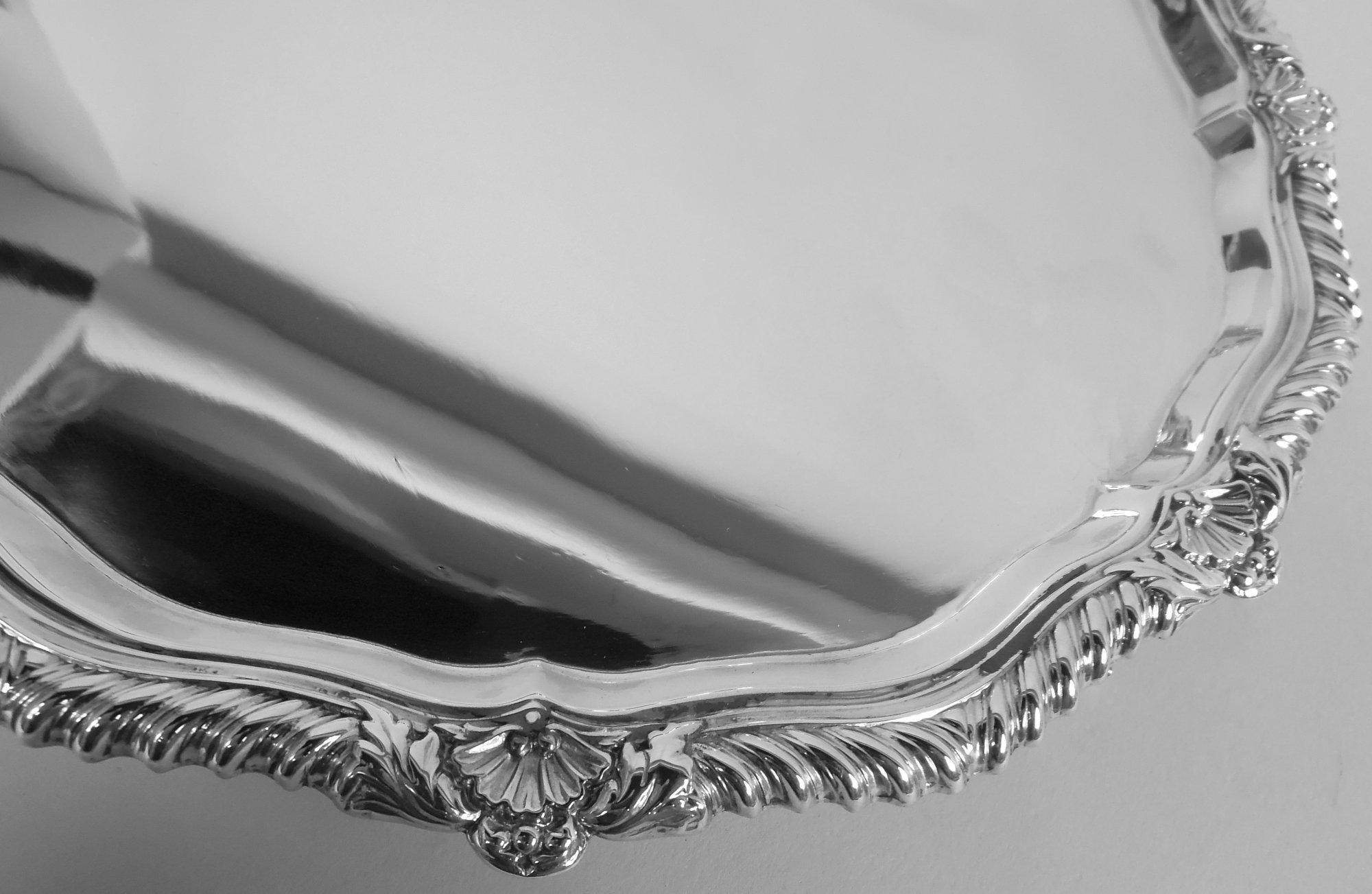 Early 20th Century Antique English Georgian Sterling Silver Salver, 1921 For Sale