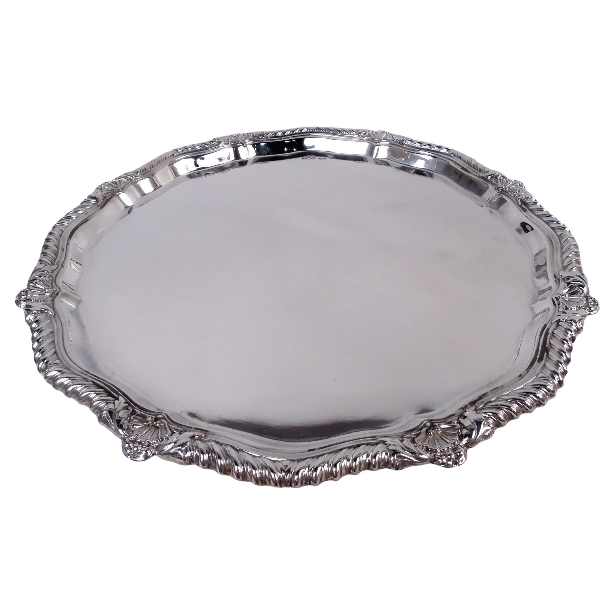 Antique English Georgian Sterling Silver Salver, 1921 For Sale
