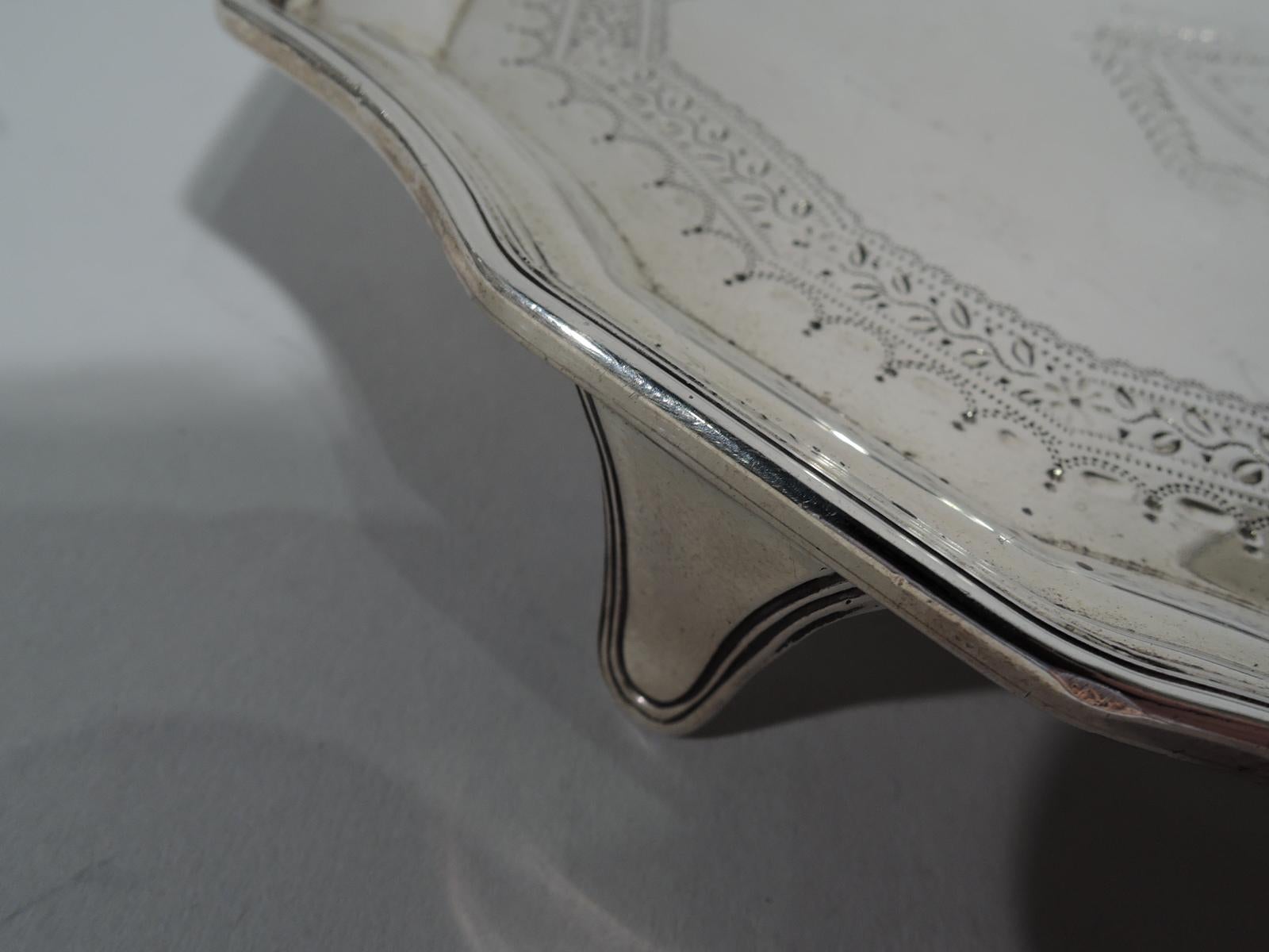 Early 20th Century Antique English Georgian Sterling Silver Small Cartouche Salver Tray