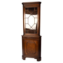 Antique English Georgian Style Astragal Glazed Corner Display Cabinet