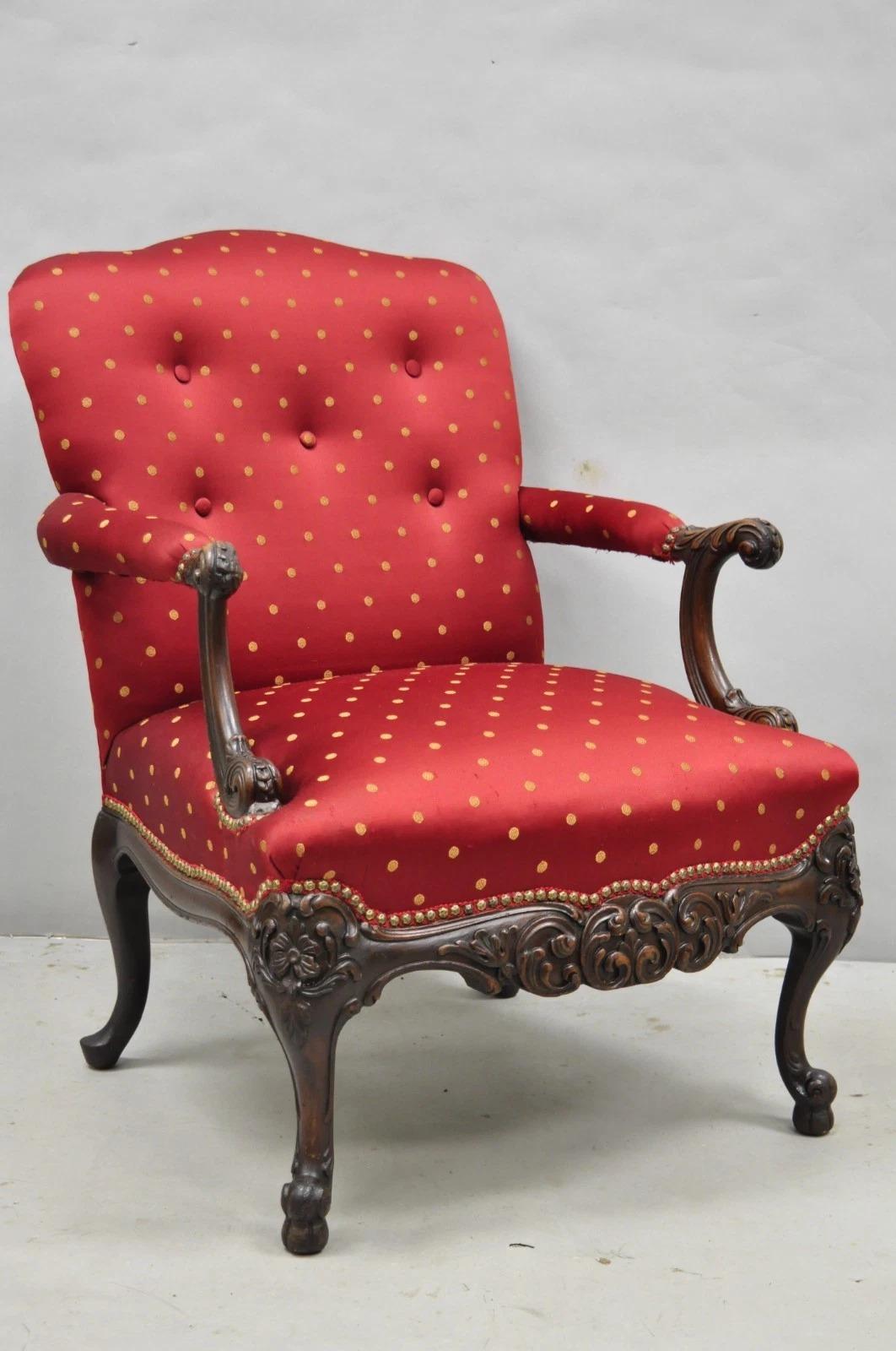 Ancien fauteuil de salon de bibliothèque en acajou rouge sculpté de style géorgien anglais en vente 9