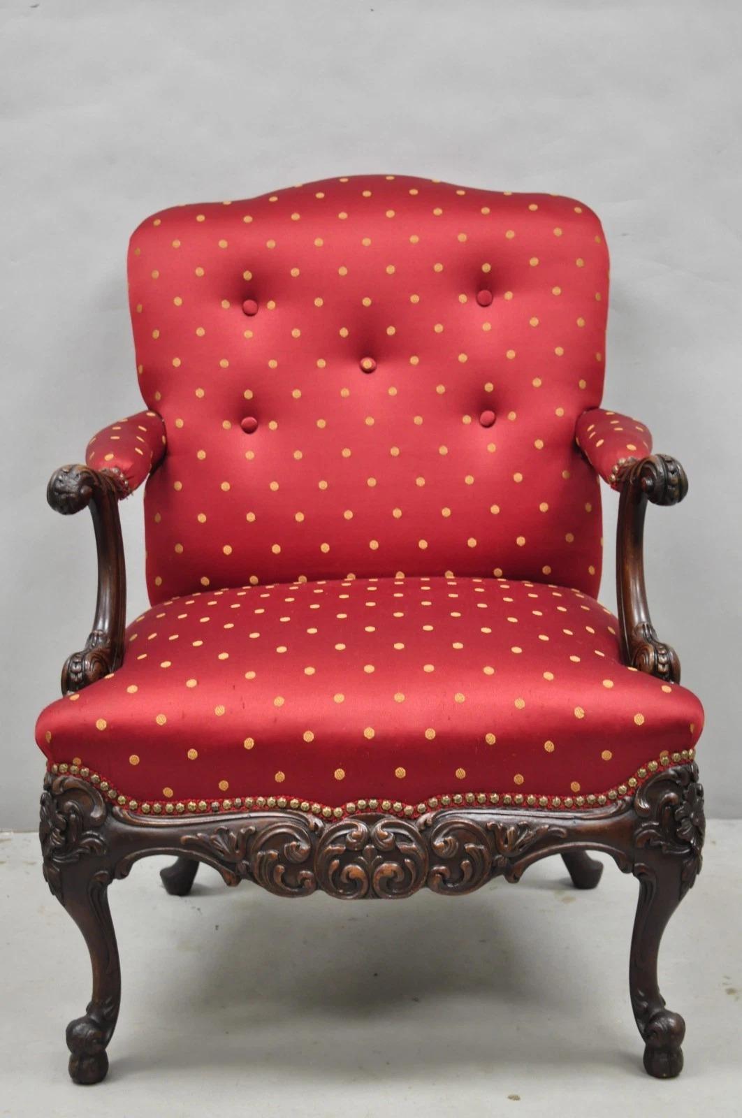 Veuillez nous envoyer un message avec votre code postal pour demander un devis plus raisonnable pour les frais d'expédition aux États-Unis.

Ancienne chaise de salon de bibliothèque en acajou rouge, de style géorgien anglais, ornementalement