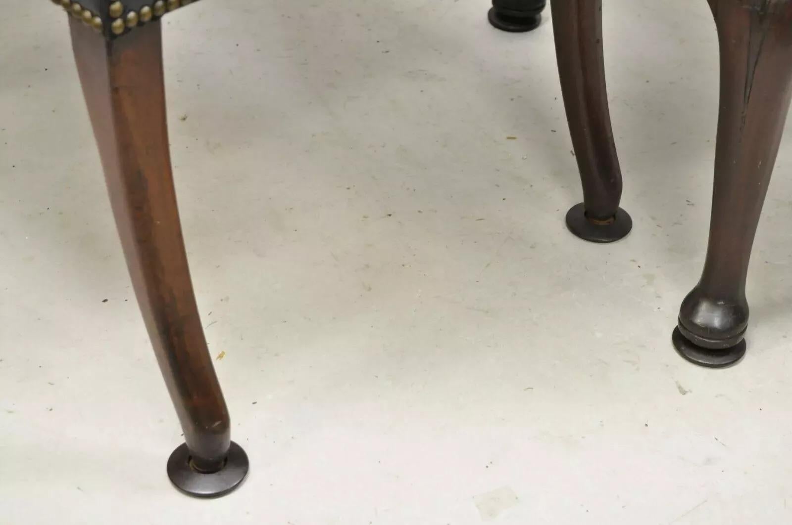 Antique English Georgian Style Dark Green Leather Library Office Chairs - a Pair For Sale 6