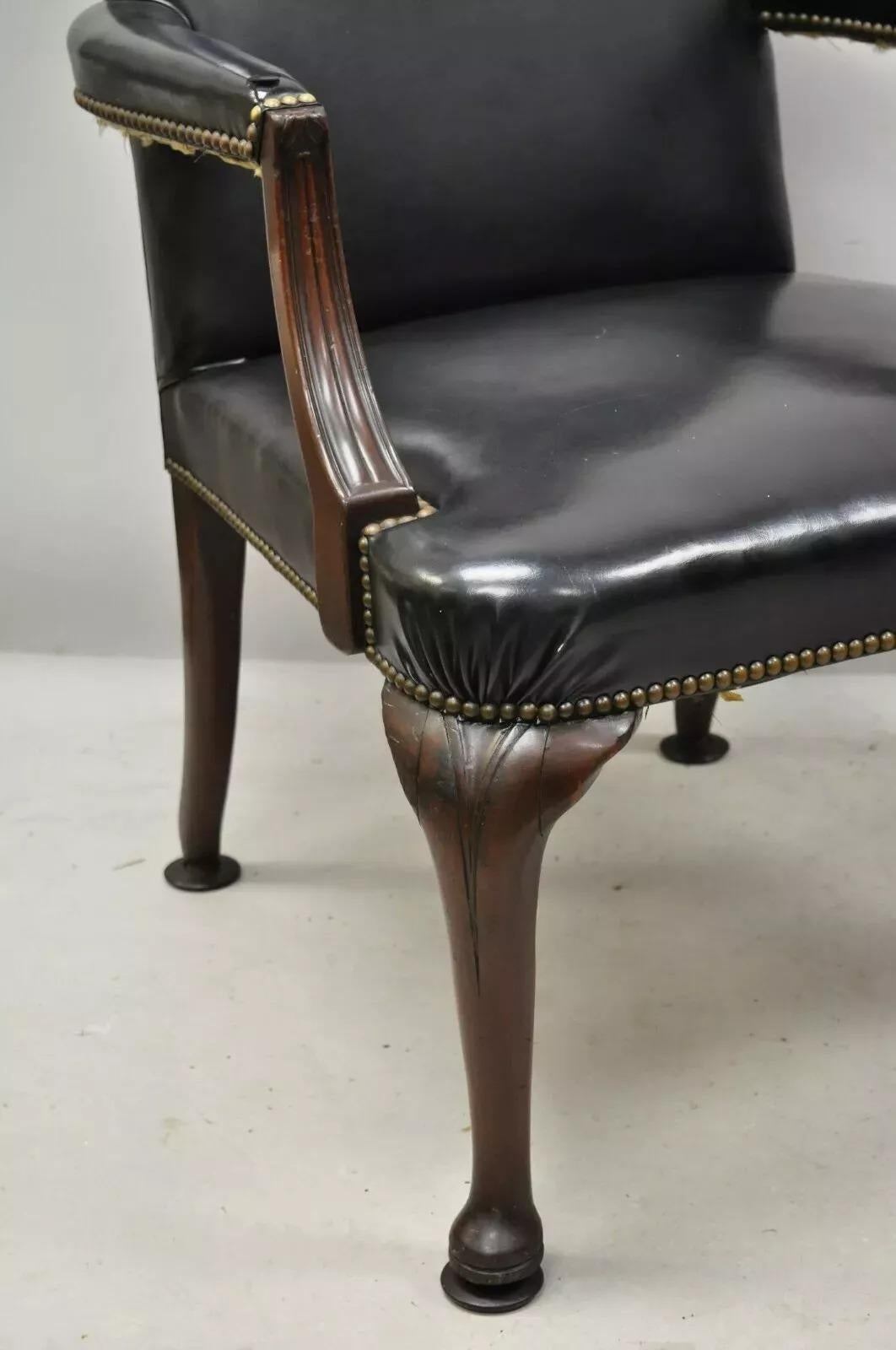 Unknown Antique English Georgian Style Dark Green Leather Library Office Chairs - a Pair For Sale