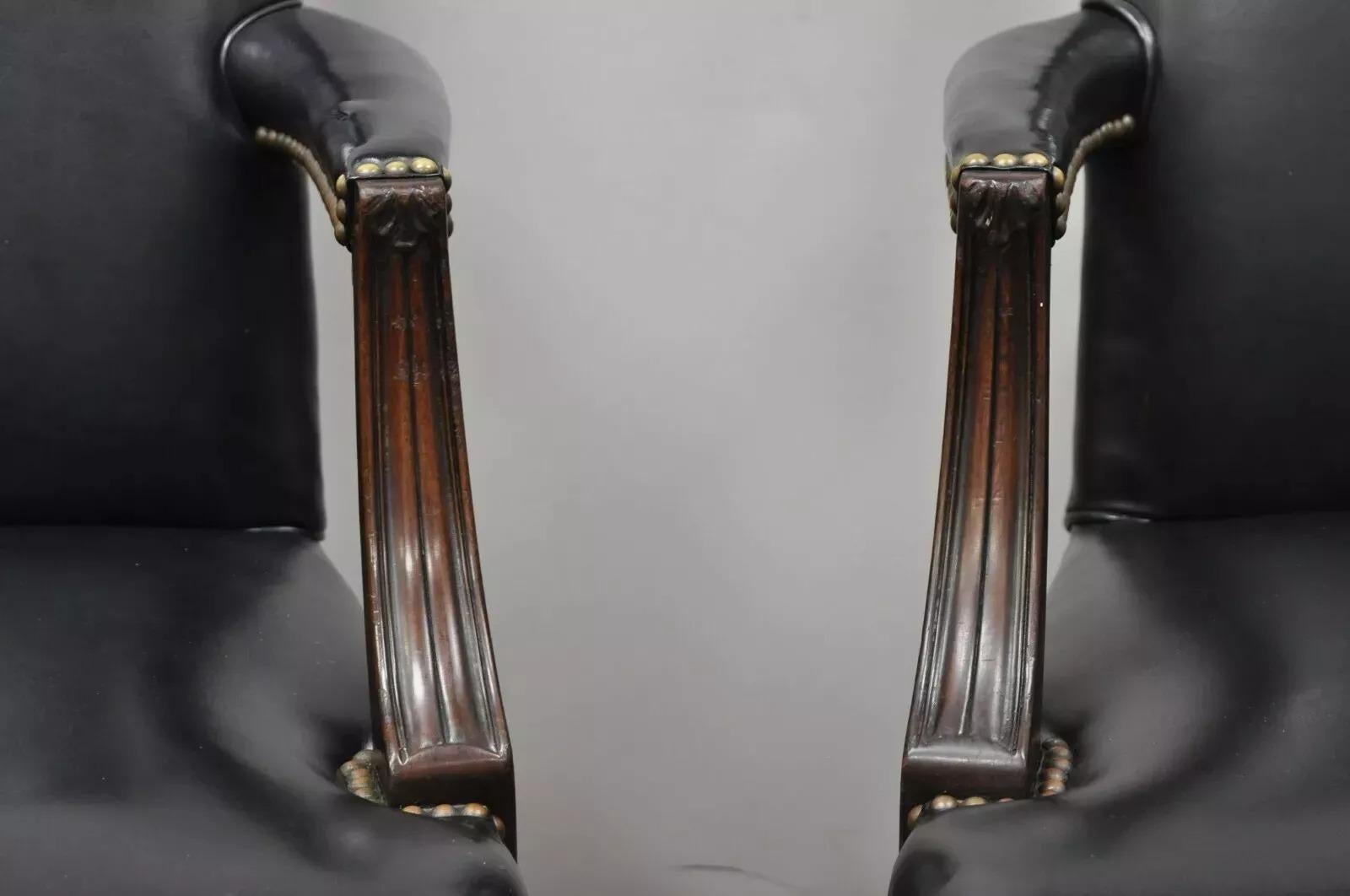 Antique English Georgian Style Dark Green Leather Library Office Chairs - a Pair In Good Condition For Sale In Philadelphia, PA