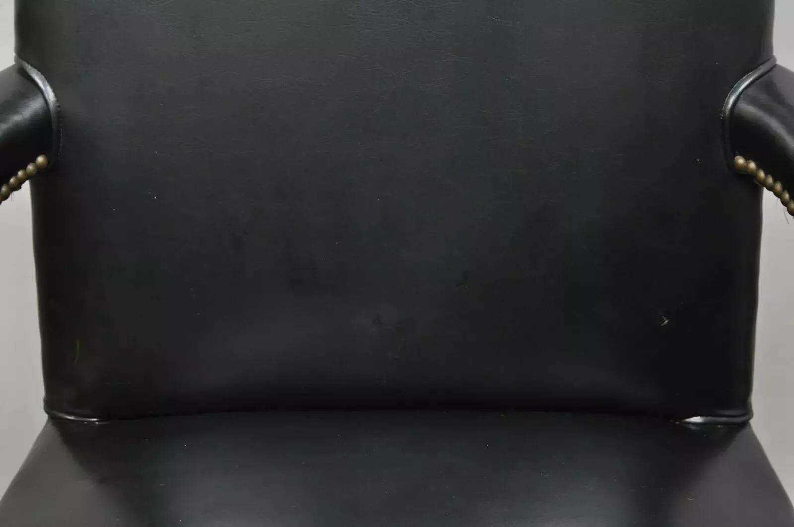 20th Century Antique English Georgian Style Dark Green Leather Library Office Chairs - a Pair For Sale