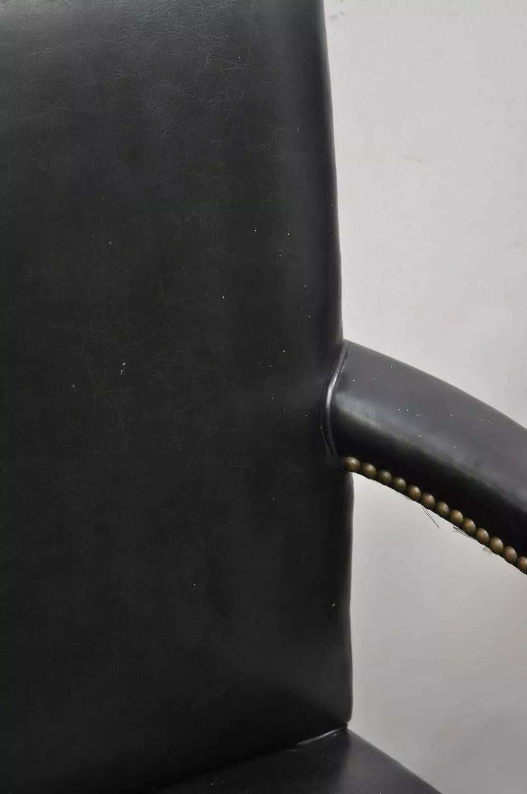 Antique English Georgian Style Dark Green Leather Library Office Chairs - a Pair For Sale 1