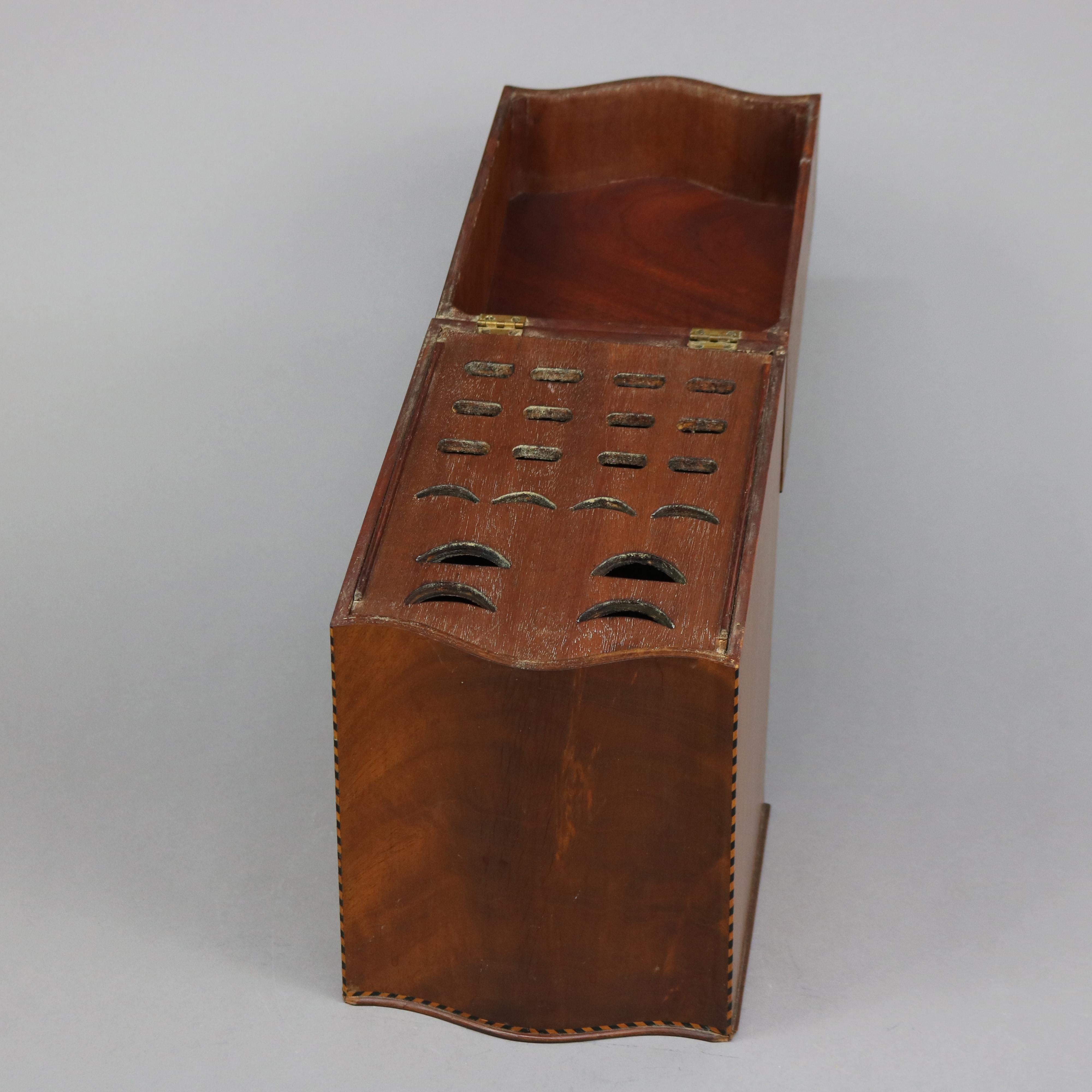 Inlay Antique English Georgian Style Inlaid Flame Mahogany Knife Box 19th C