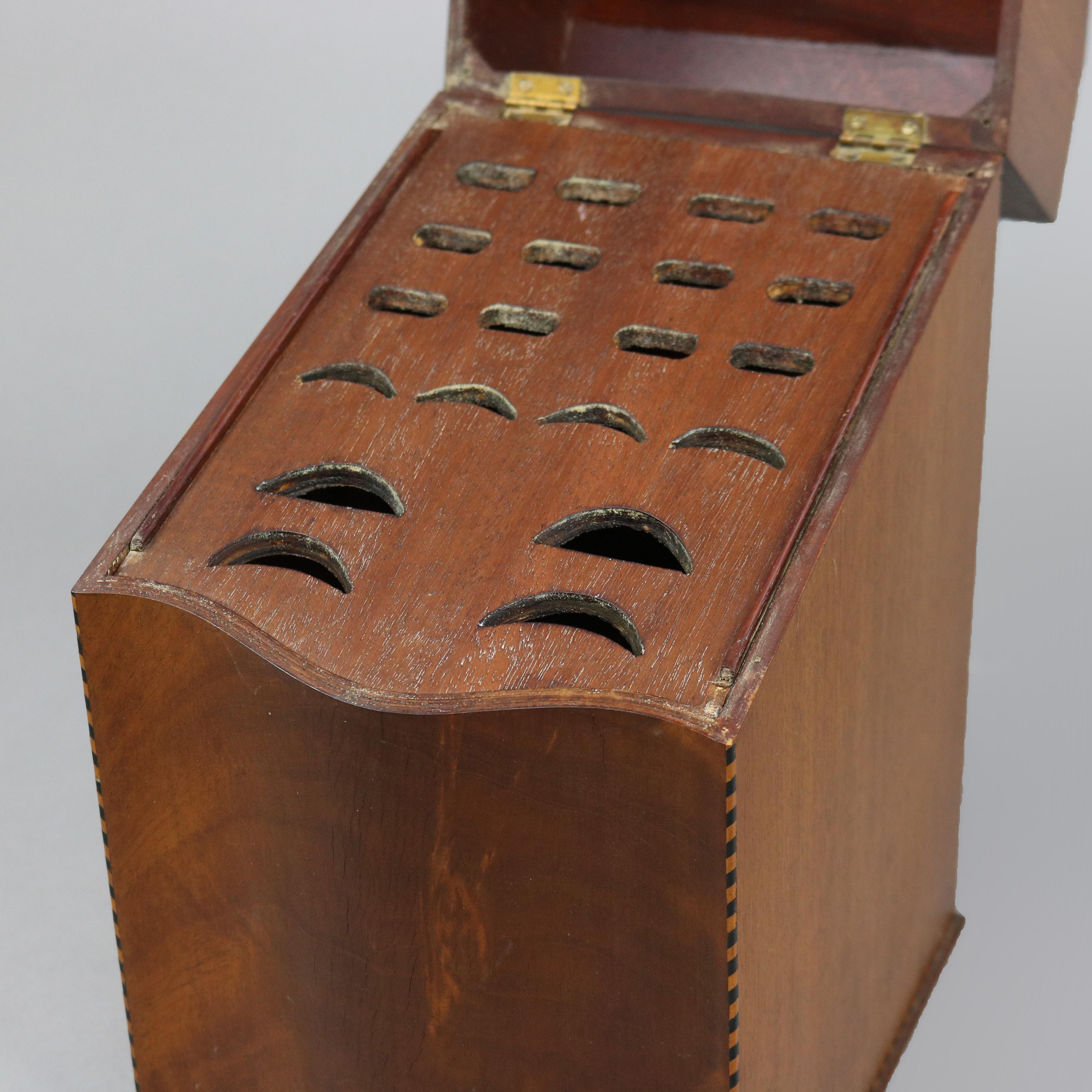 Antique English Georgian Style Inlaid Flame Mahogany Knife Box 19th C 2