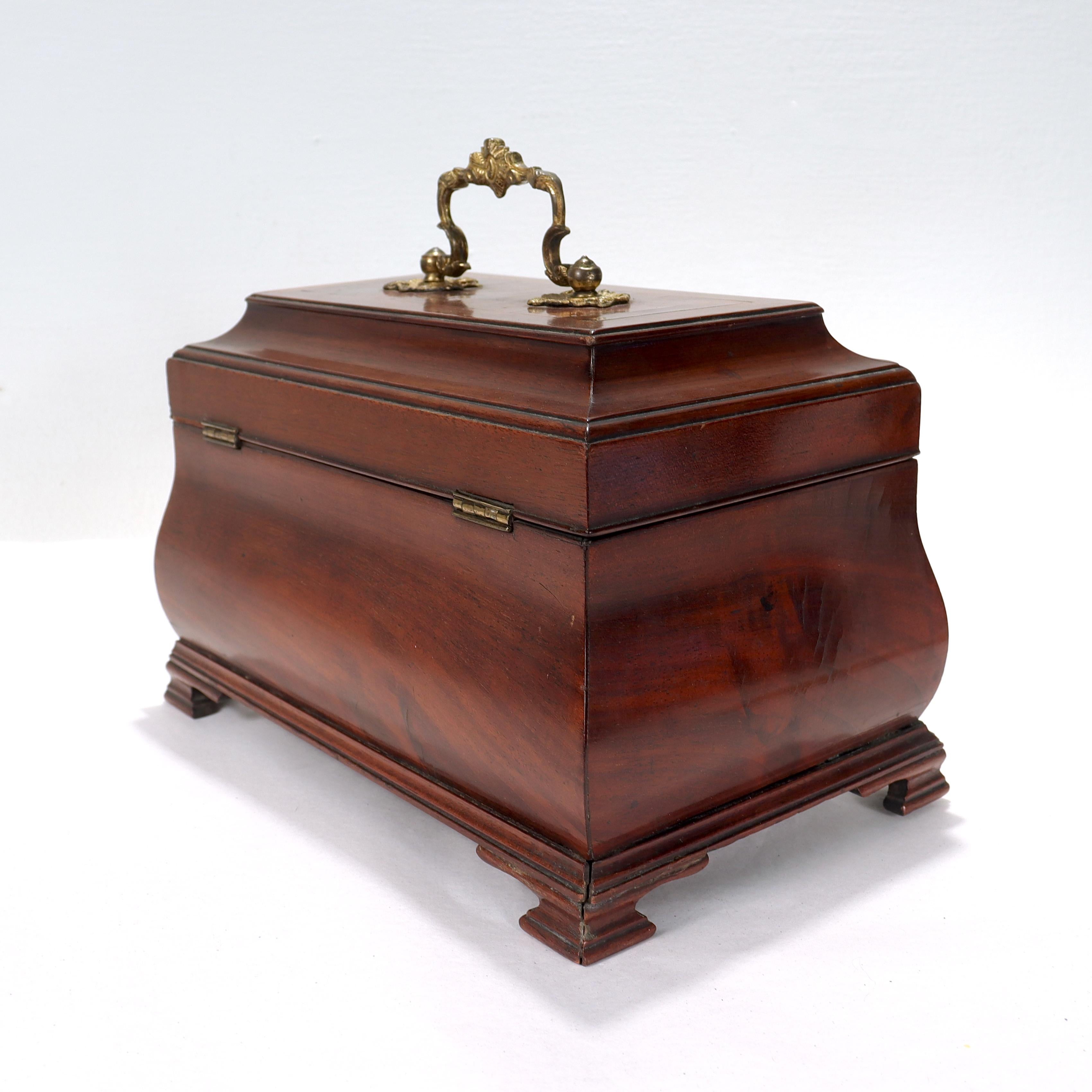 20th Century Antique English Georgian Style Inlaid Mahogany Bombe Shaped Tea Caddy For Sale