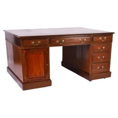 Antique English Georgian Style Leather Top Partners Desk