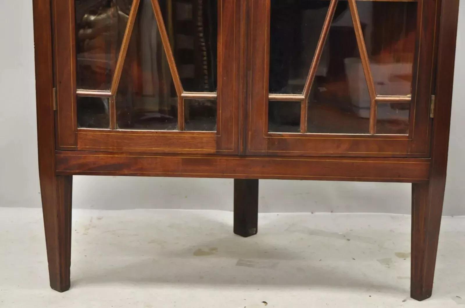19th Century Antique English Georgian Style Mahogany Corner China Cabinet Display Case Curio For Sale