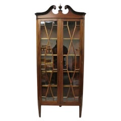 Antique English Georgian Style Mahogany Corner China Cabinet Display Case Curio