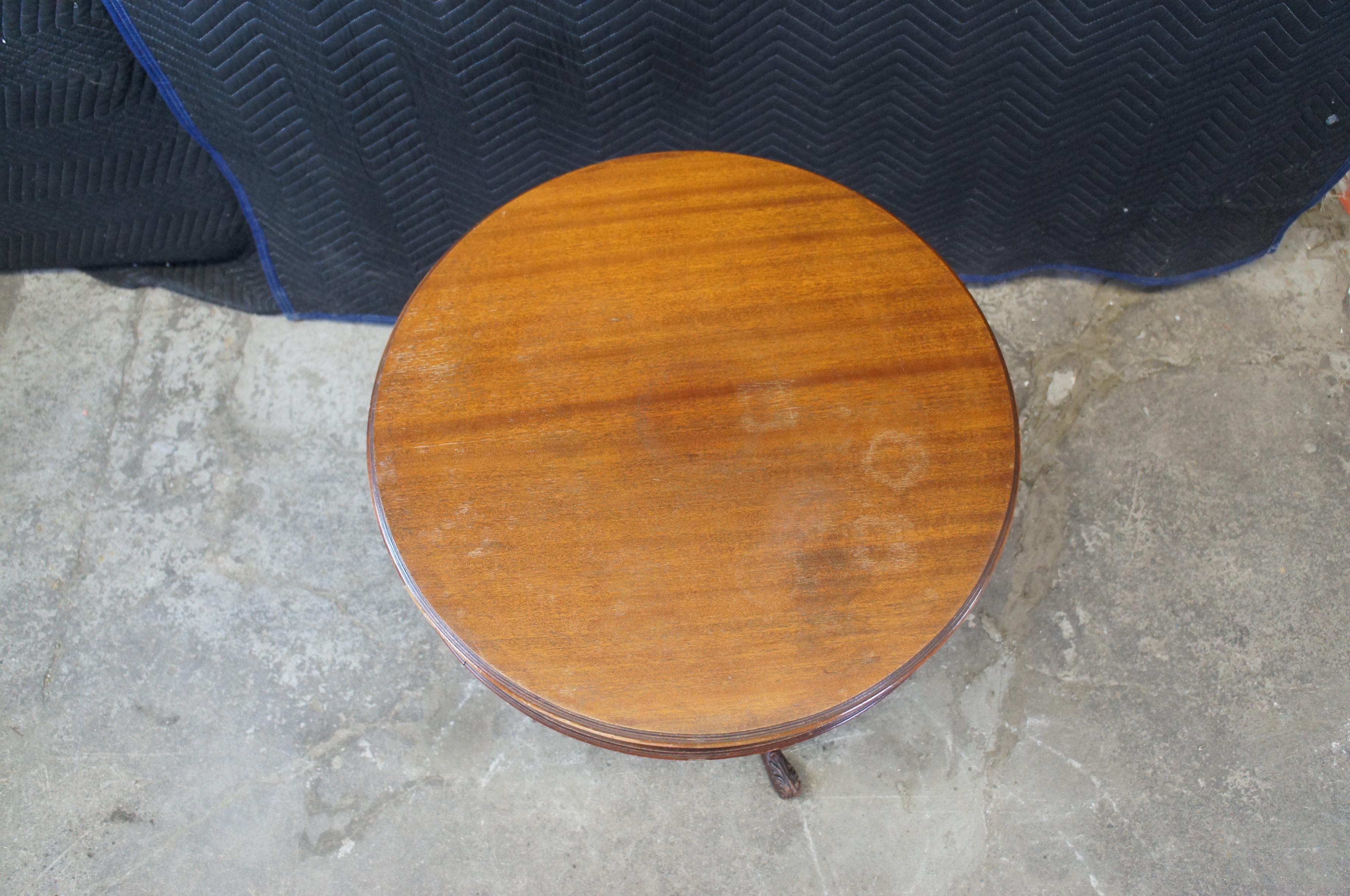 20th Century Antique English Georgian Style Mahogany Round Pedestal Drum Side Table Drawer For Sale