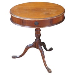 Antique English Georgian Style Mahogany Round Pedestal Drum Side Table Drawer