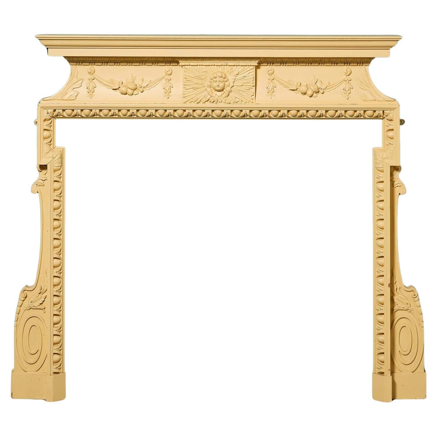 Antico caminetto inglese con gambe di cane dipinte in stile georgiano in vendita