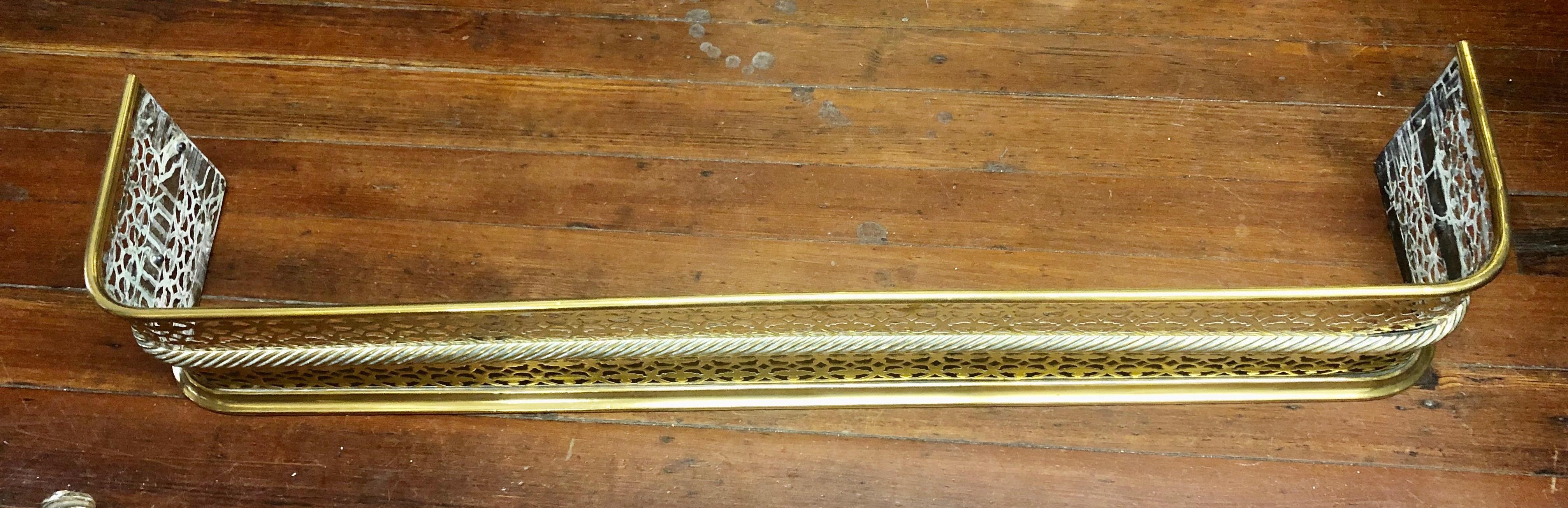 19th Century Antique English Georgian Style Pierced Brass Rope Center Fireplace Fender