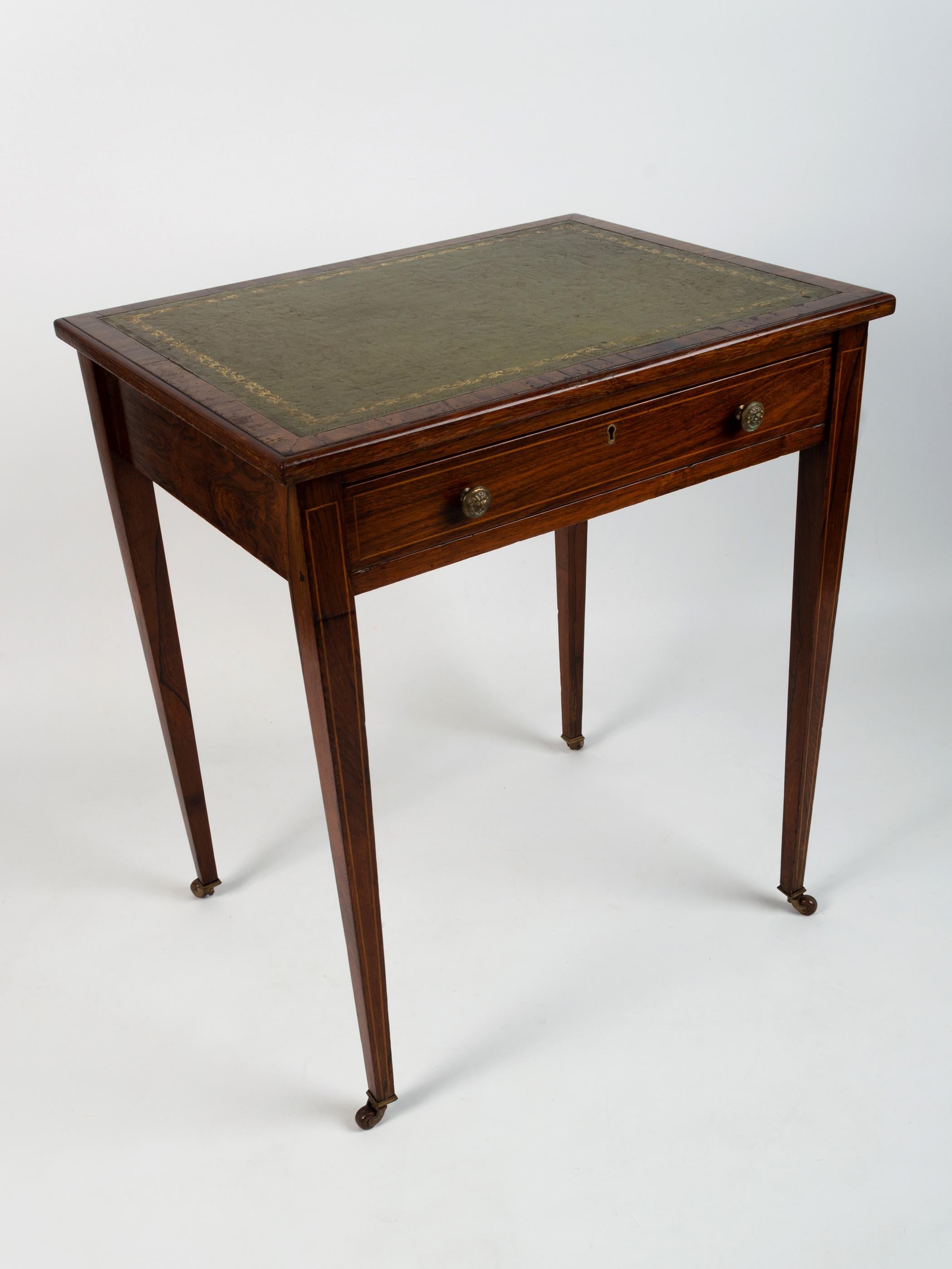 Antique English Georgian Style Rosewood Leather Inlaid Writing Table Desk C.1900 In Good Condition In London, GB