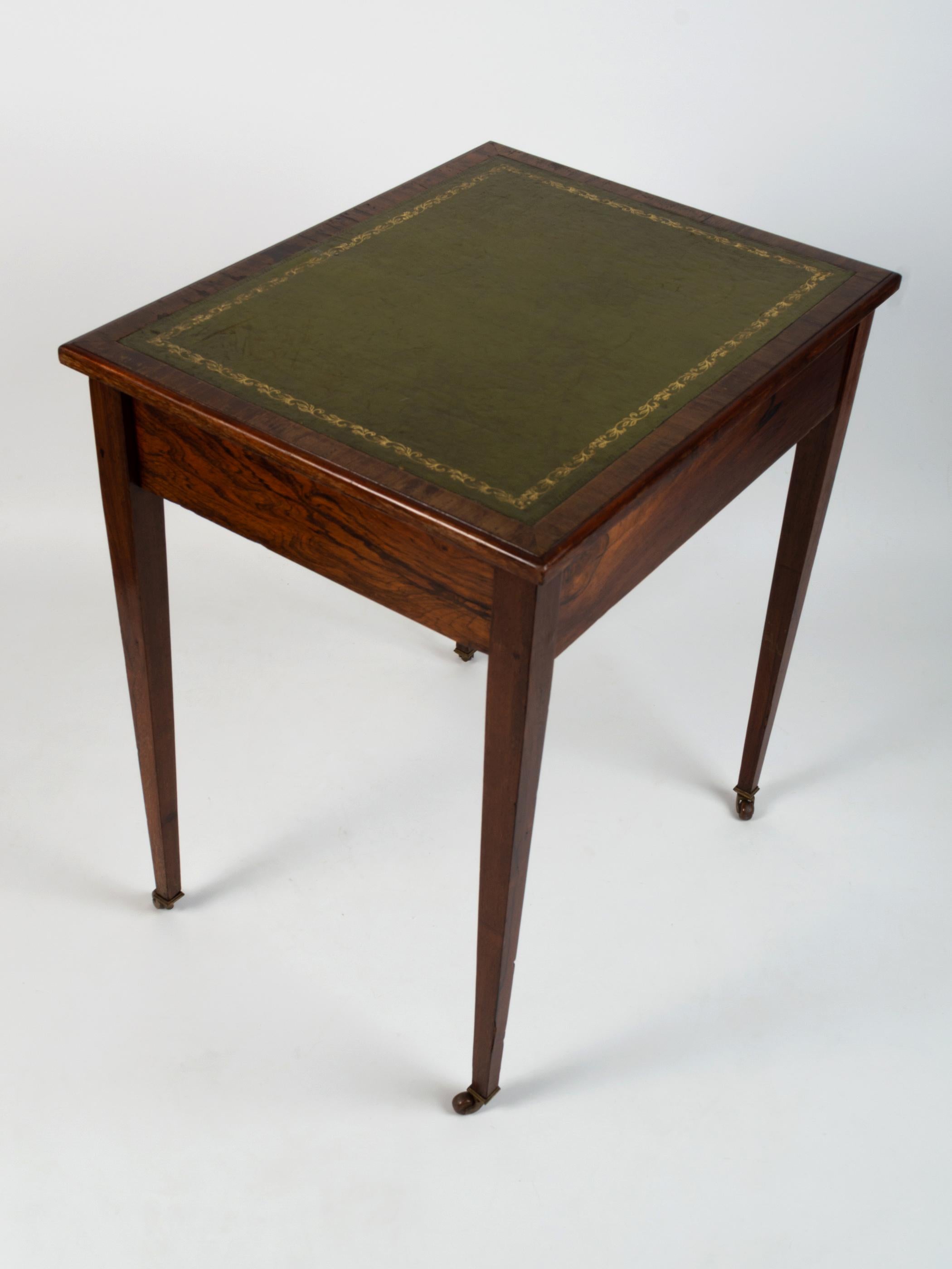 Antique English Georgian Style Rosewood Leather Inlaid Writing Table Desk C.1900 1
