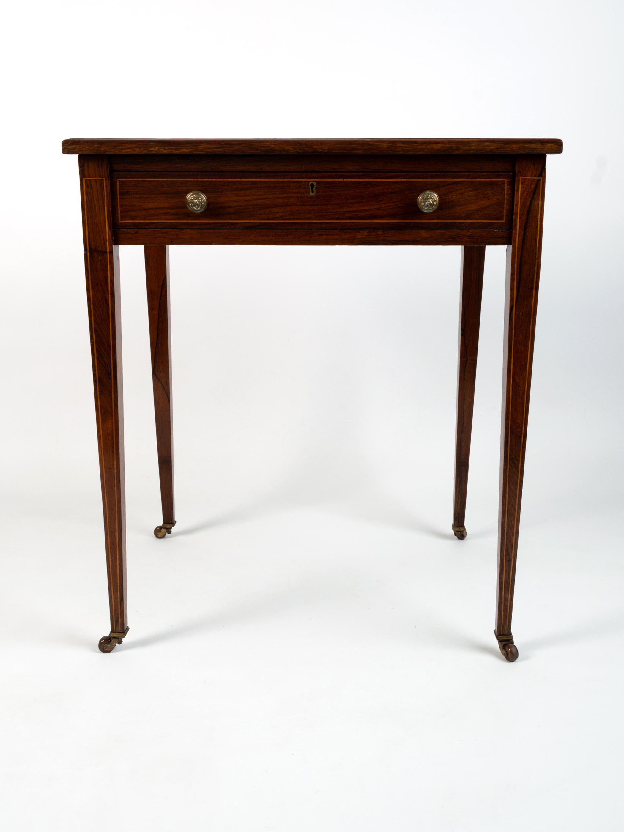 Antique English Georgian Style Rosewood Leather Inlaid Writing Table Desk C.1900 3