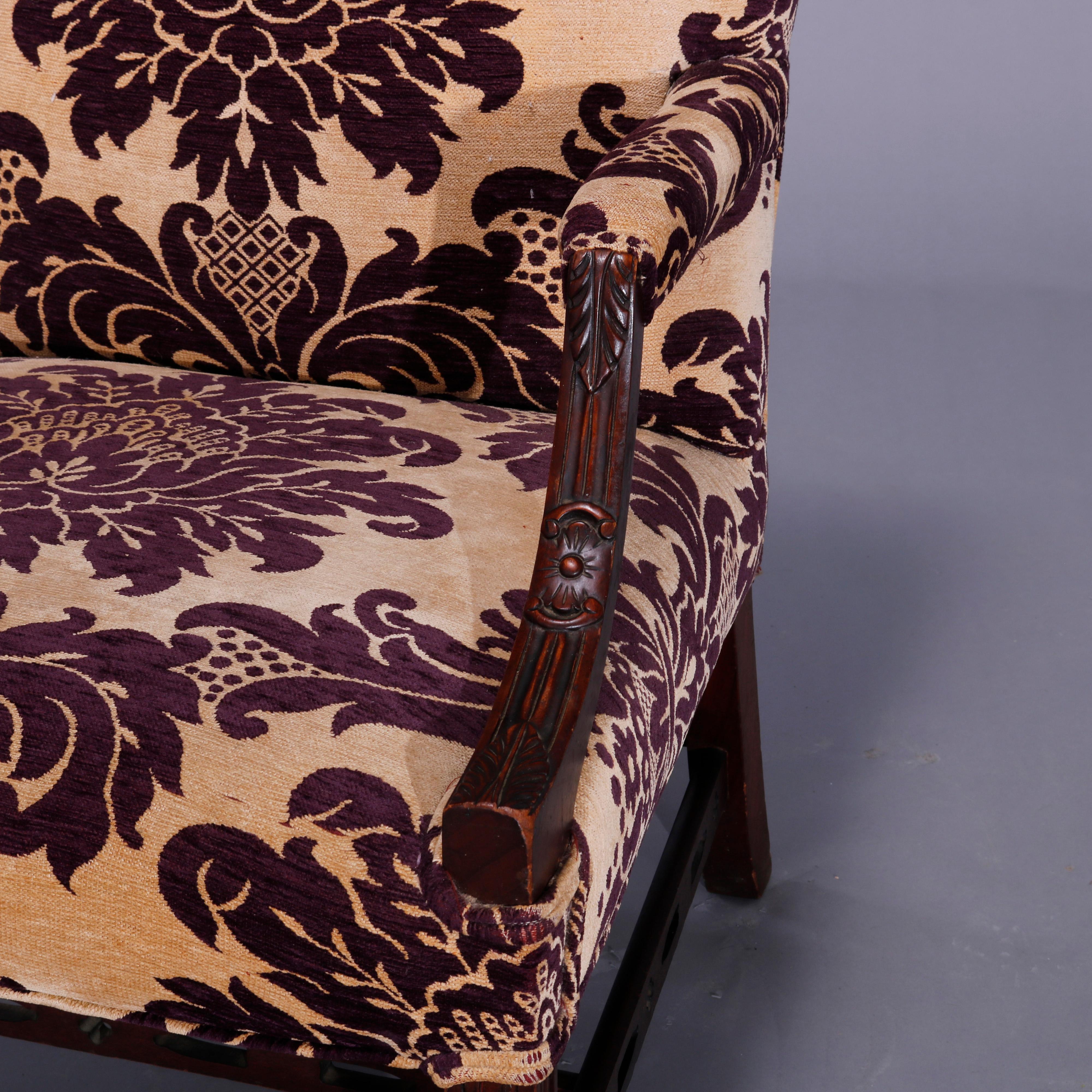 Antique English Georgian Style Upholstered Mahogany Lolling Chair, circa 1920 2
