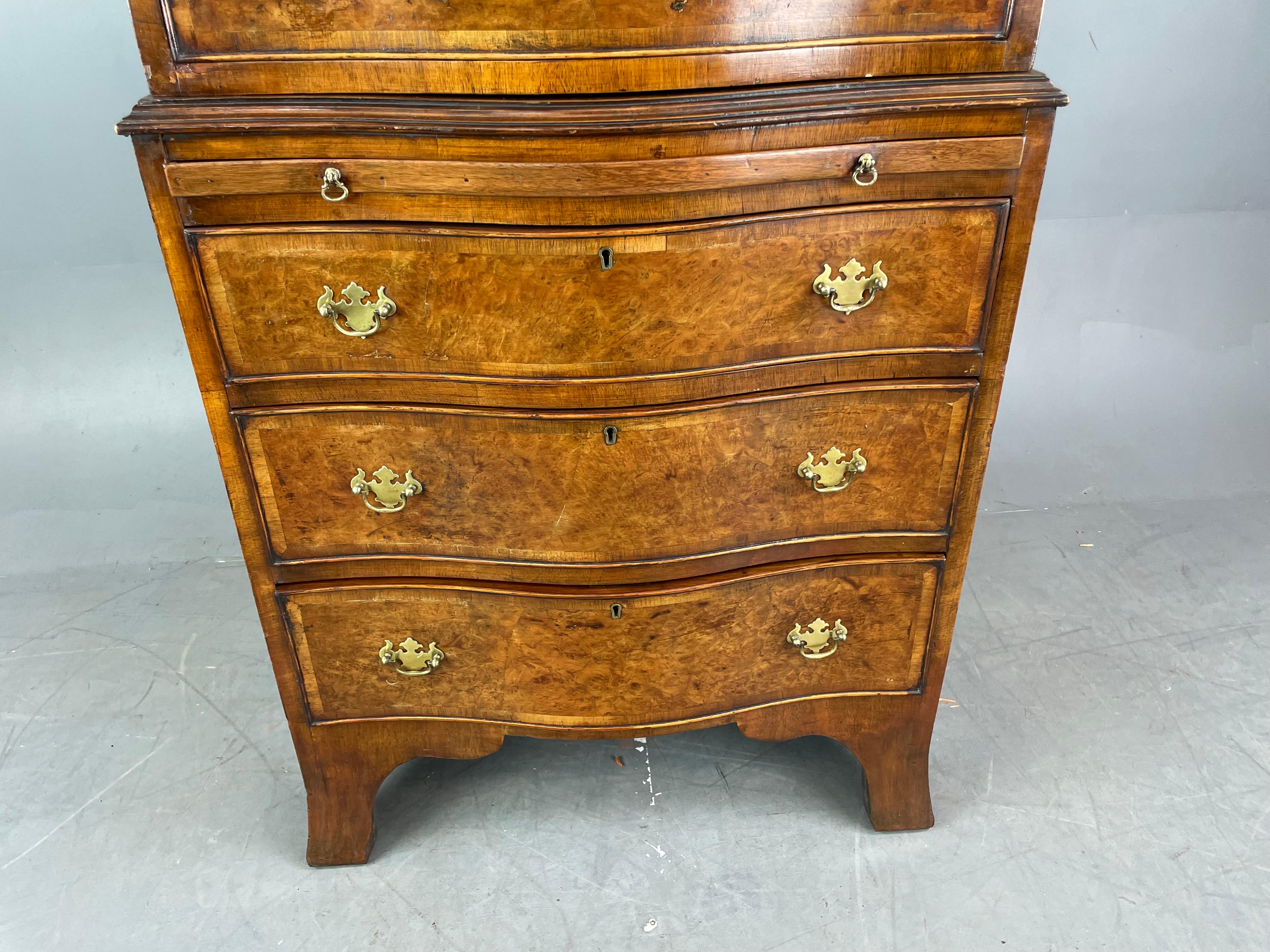 Early 20th Century Antique English Georgian Style Walnut Tall Boy Chest on Chest