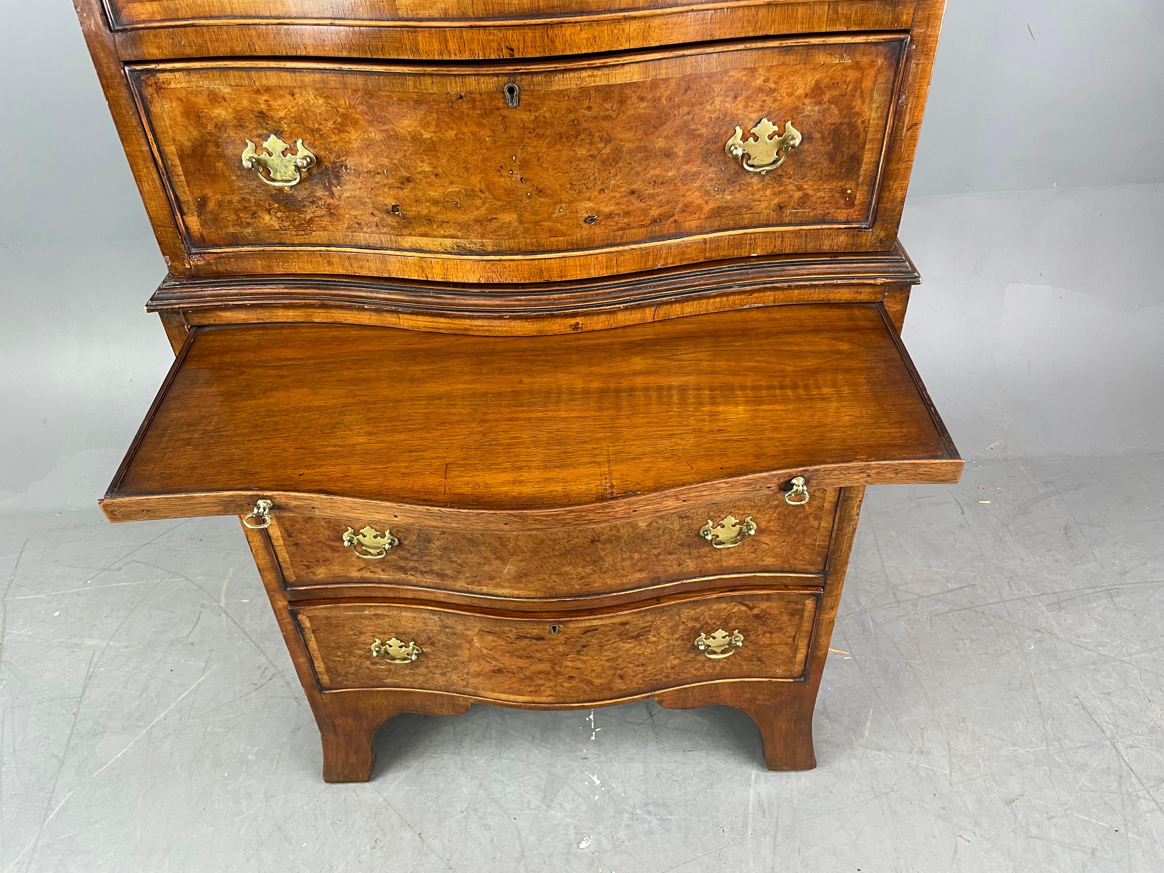 Antique English Georgian Style Walnut Tall Boy Chest on Chest 1