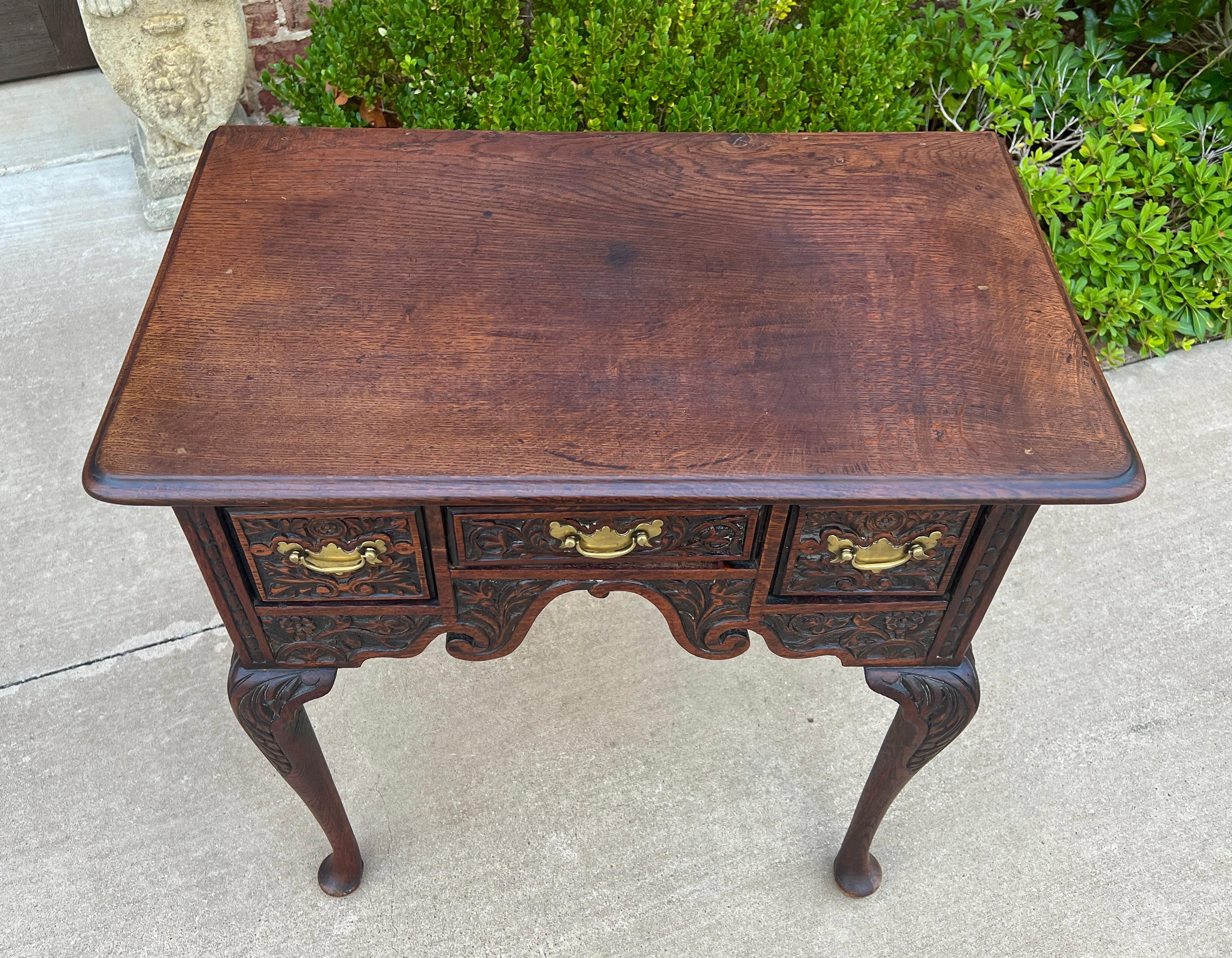 Antique English Georgian Table Desk Nightstand PETITE Lowboy Highly Carved Oak For Sale 10