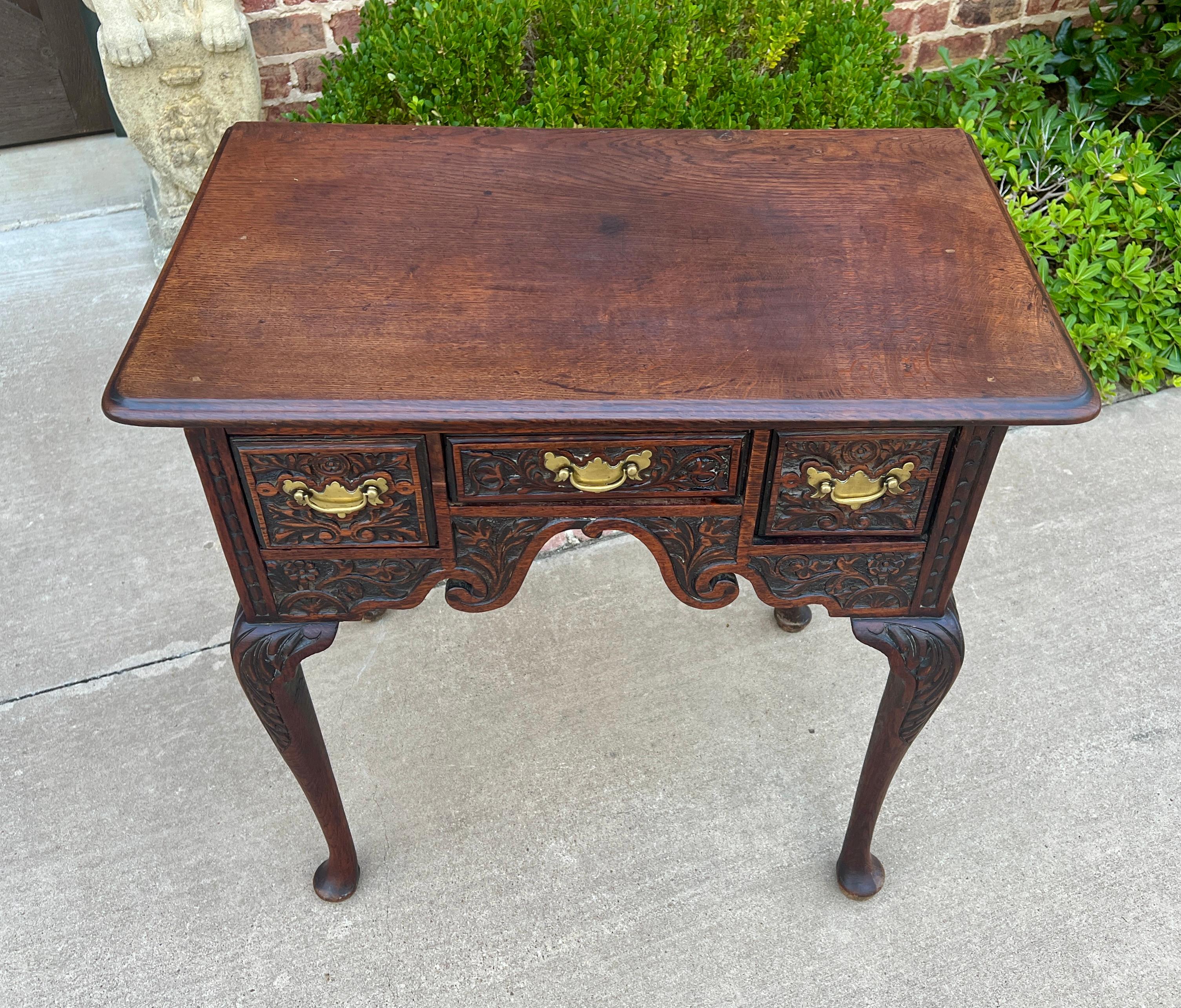 Antique English Georgian Table Desk Nightstand PETITE Lowboy Highly Carved Oak For Sale 3