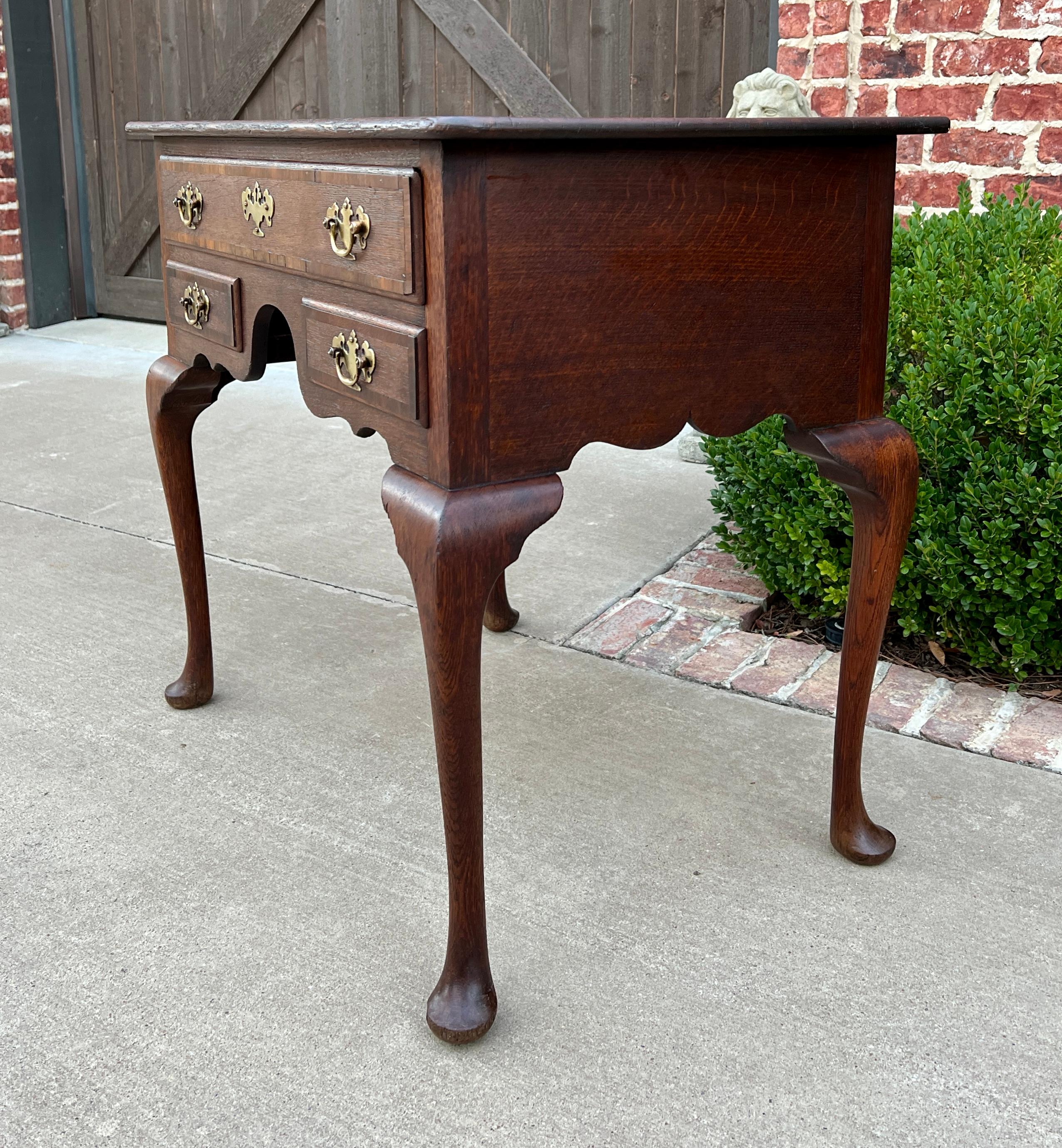 Antique English Georgian Table Small Desk Nightstand Lowboy 3 Drawers Tiger Oak For Sale 5