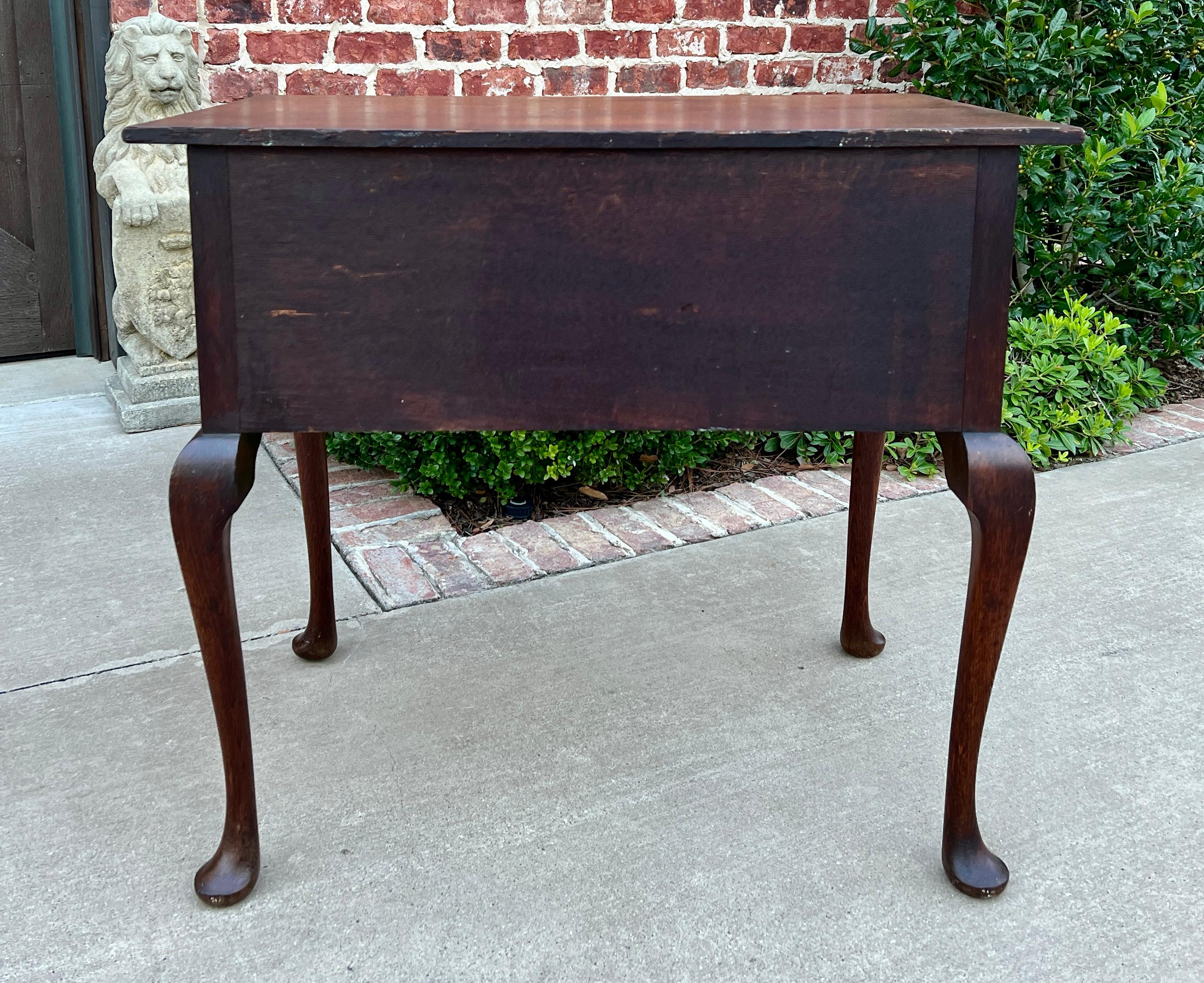 Antique English Georgian Table Small Desk Nightstand Lowboy 3 Drawers Tiger Oak For Sale 8