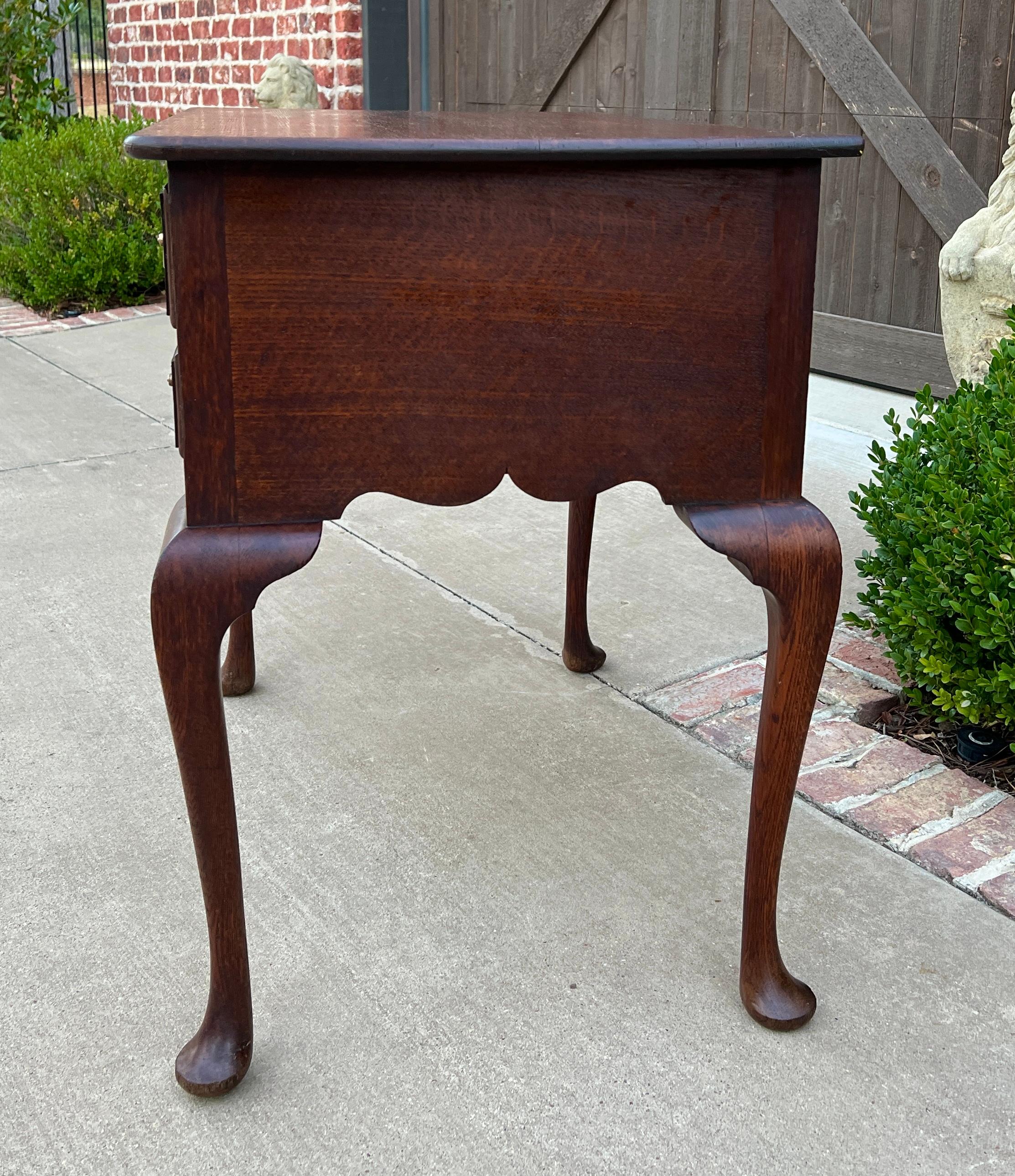 Antique English Georgian Table Small Desk Nightstand Lowboy 3 Drawers Tiger Oak For Sale 2