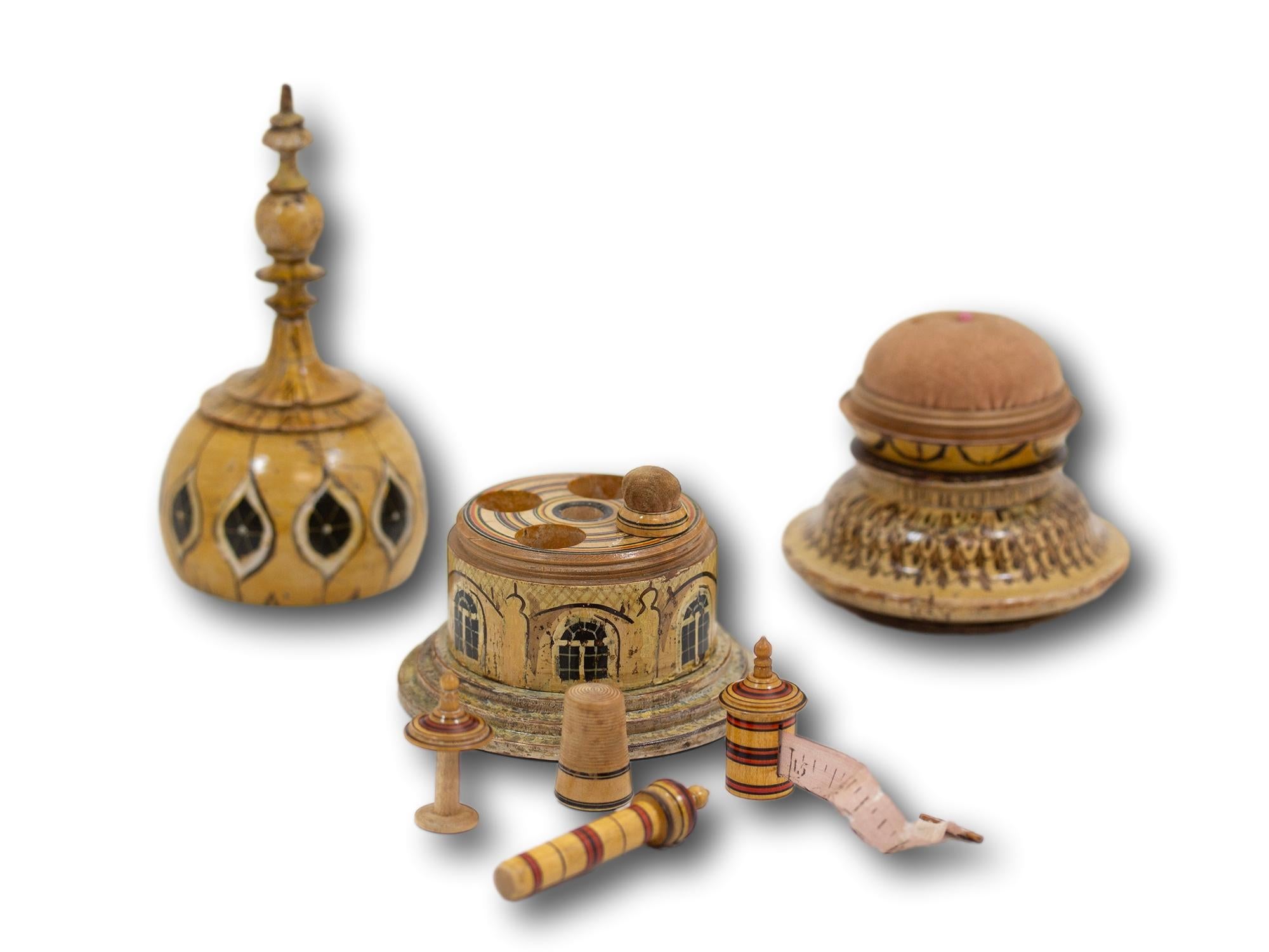 Antique English Georgian Tunbridge Ware Brighton Pavilion Sewing Compendium For Sale 3